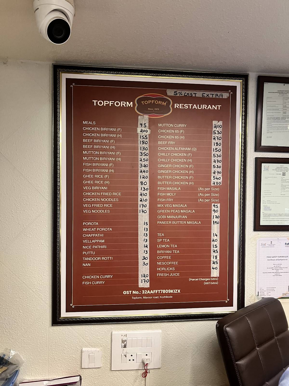Topform Restaurant Kozhikode menu