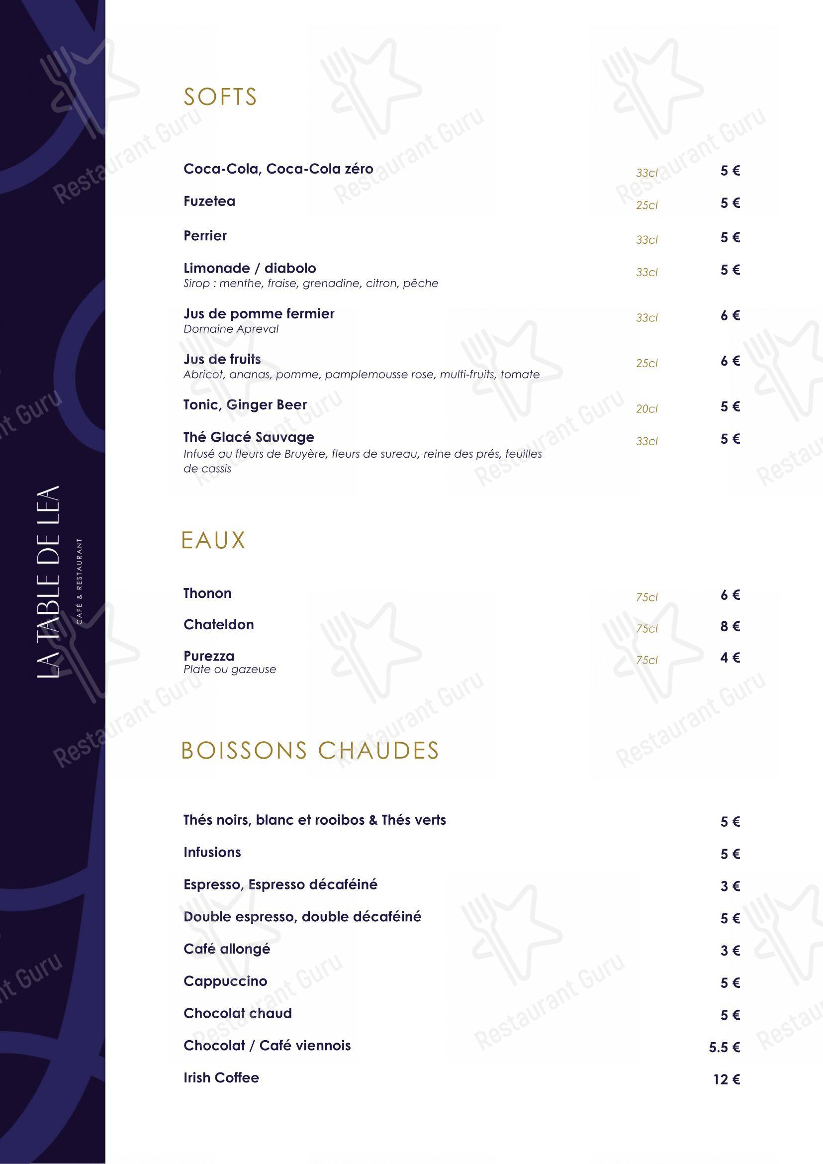 Menu pour La Table De Léa - Menu