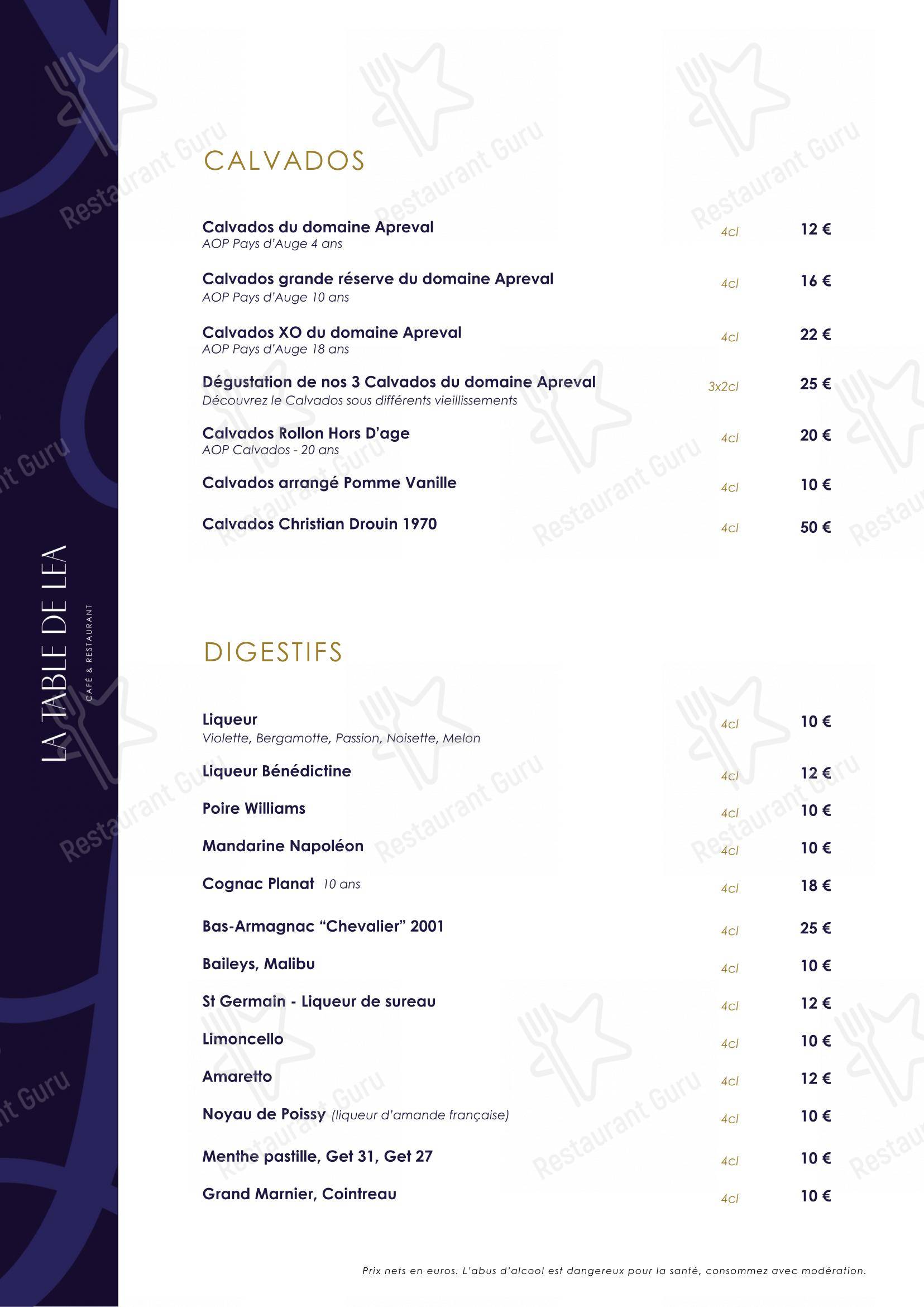 Menu pour La Table De Léa restaurant
