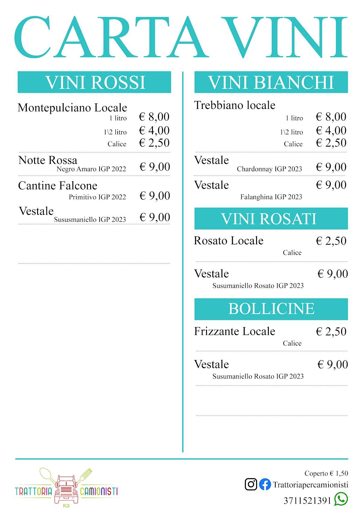Menu di Trattoria per Camionisti 