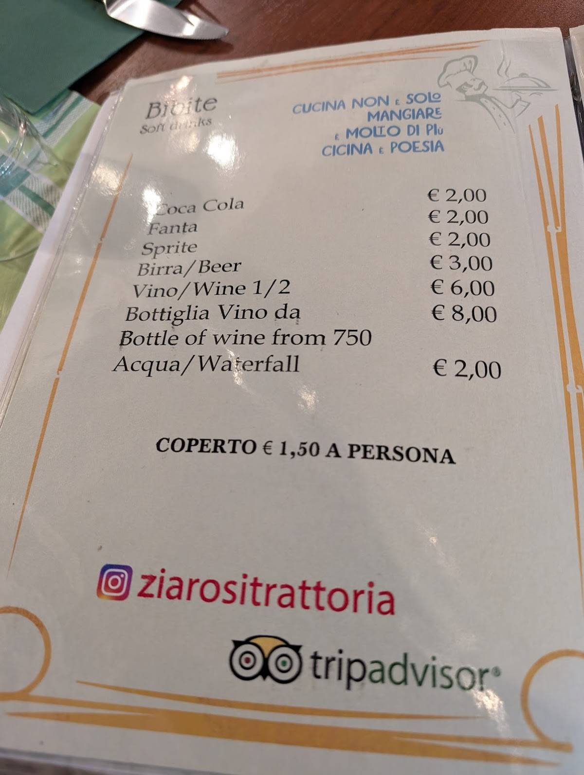 Menu di Trattoria Zia Rosi 