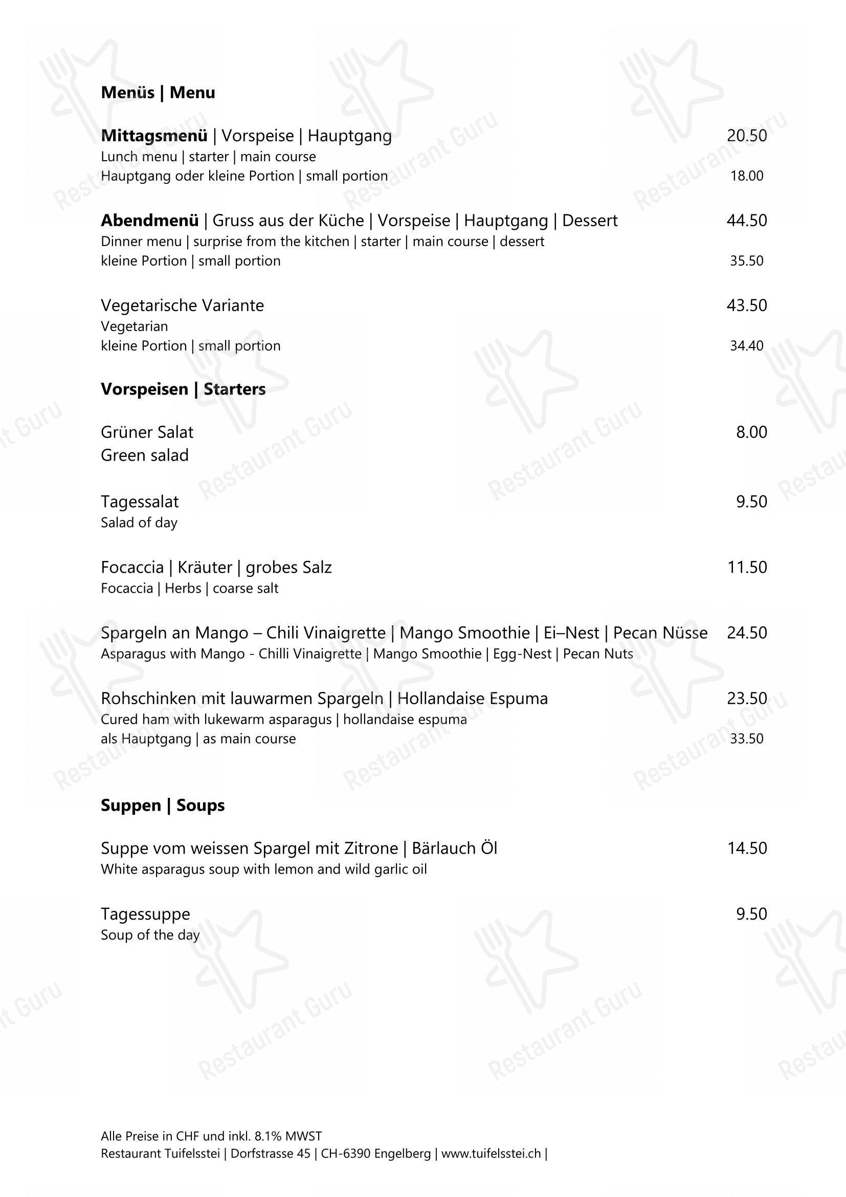 Menu bar per Restaurant Tuifelsstei in Engelberg
