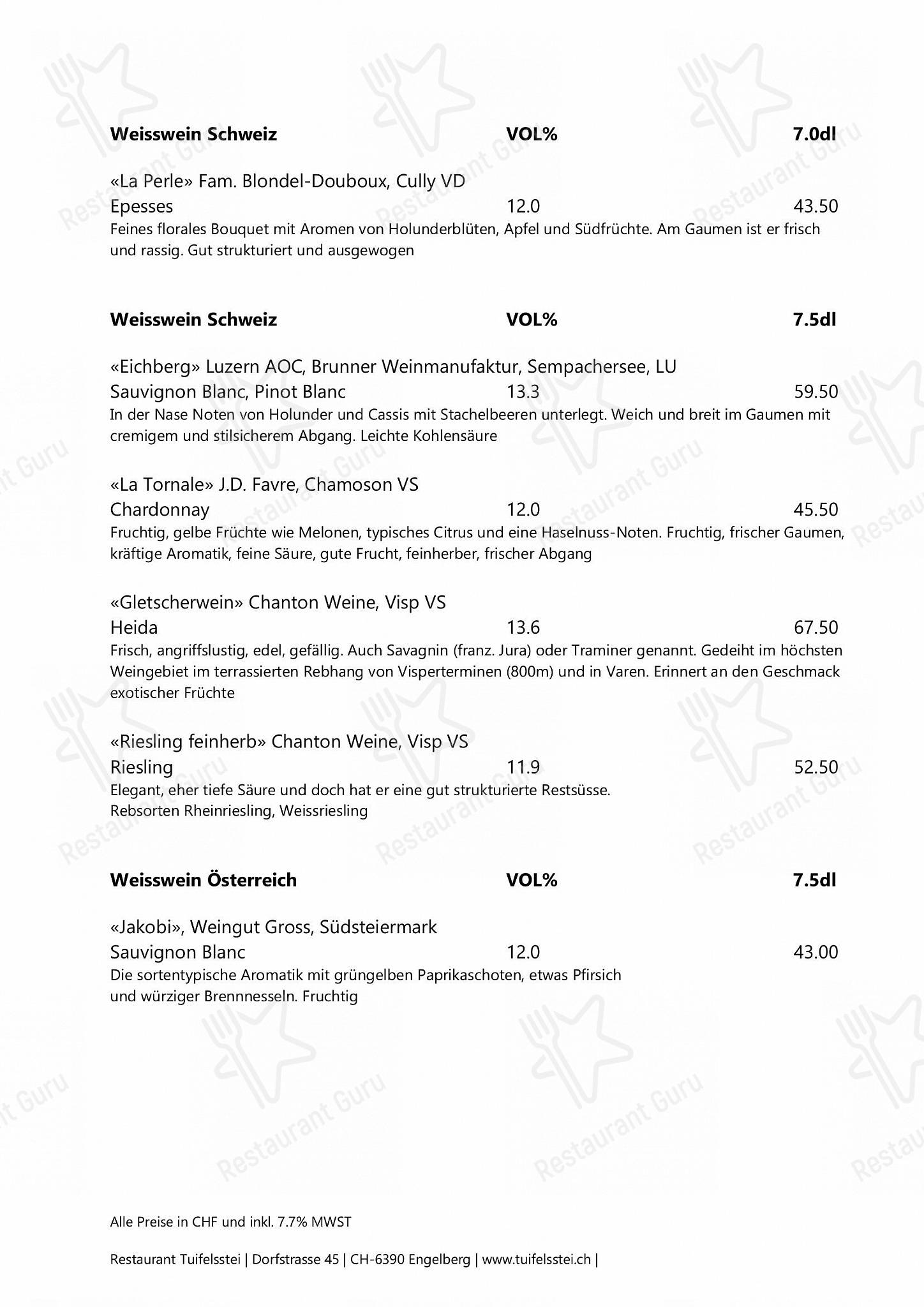 Lunch Menu per Restaurant Tuifelsstei in Engelberg