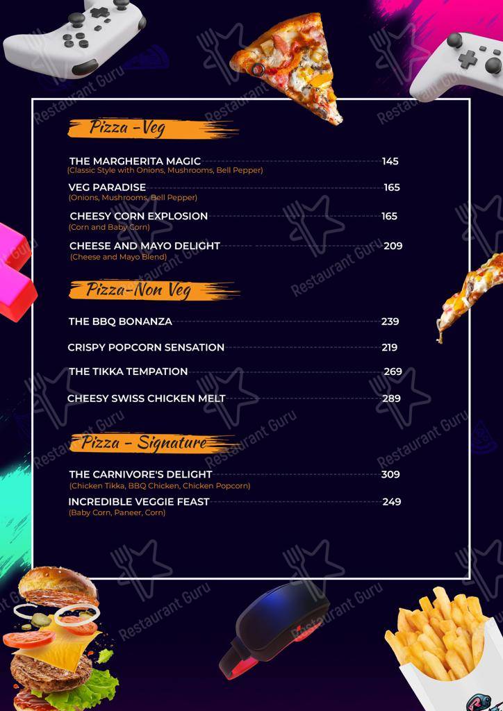 Menu for the VR Game Cafe restaurant
