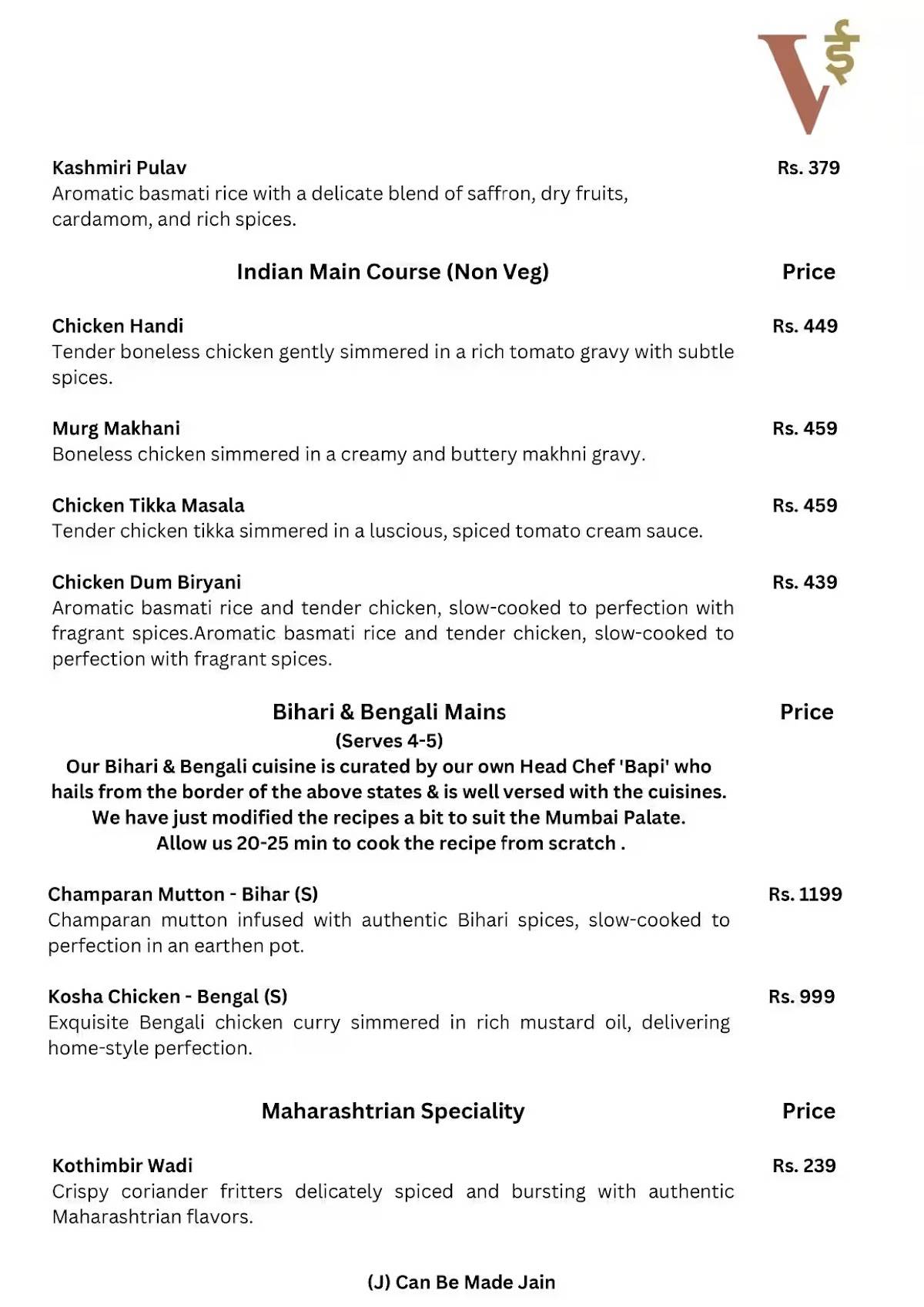 Vee Collaborative Kitchen & Bar Thane menu