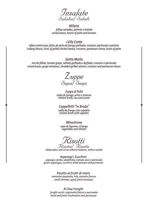 Vila Conte 24 horas. cardápio