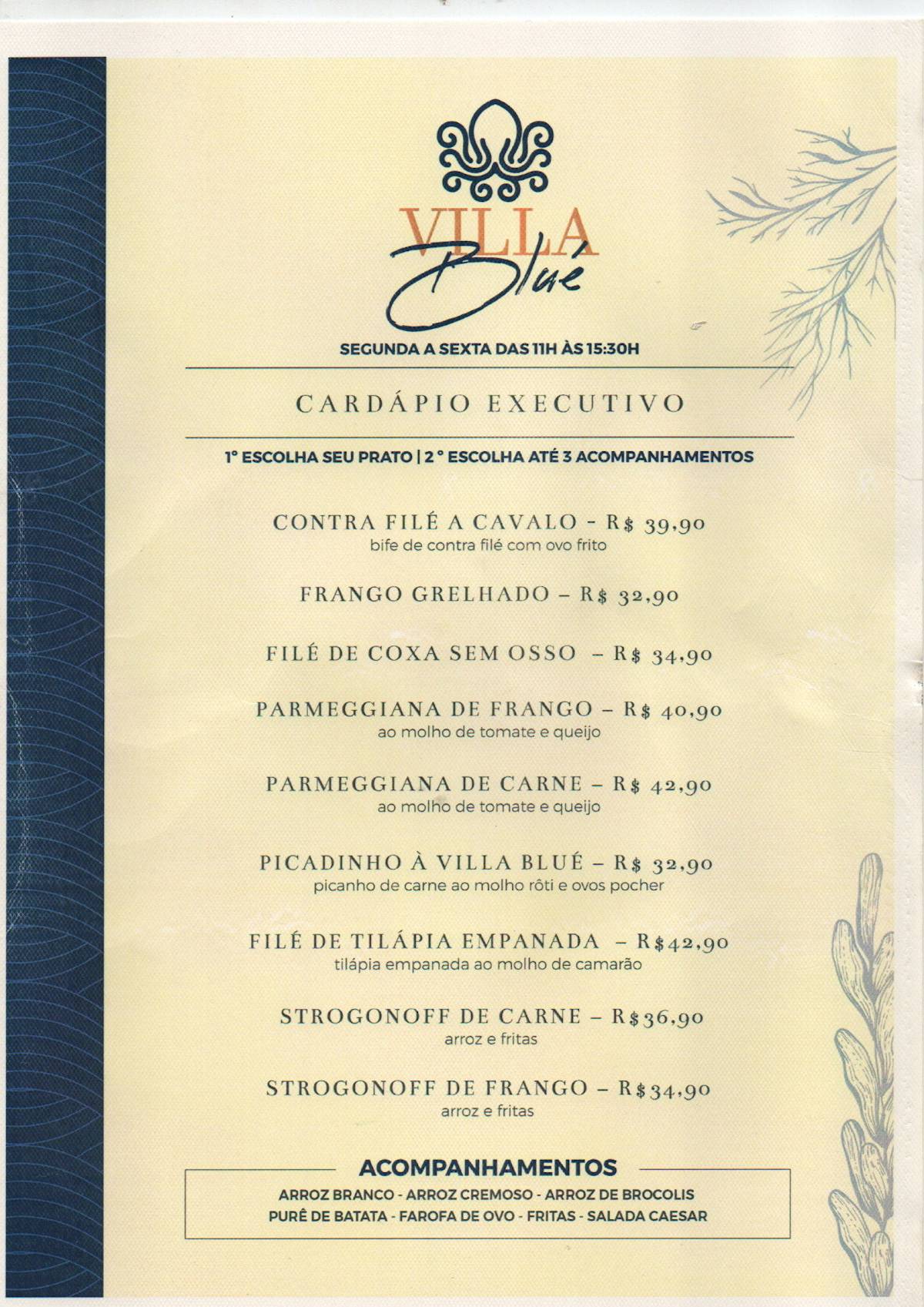 Villa Blué cardápio