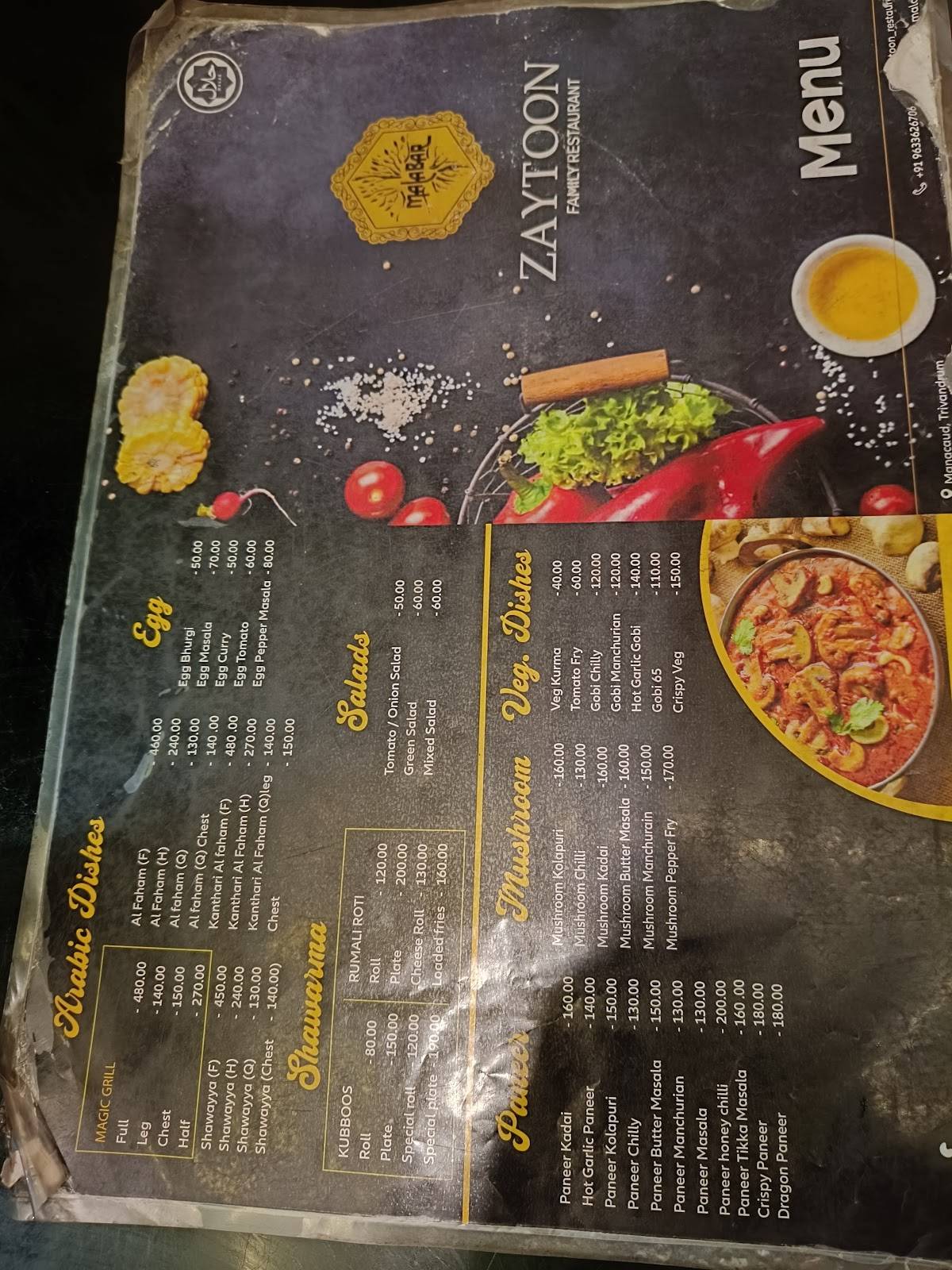 Zaytoon by malabar Family Restaurant menu