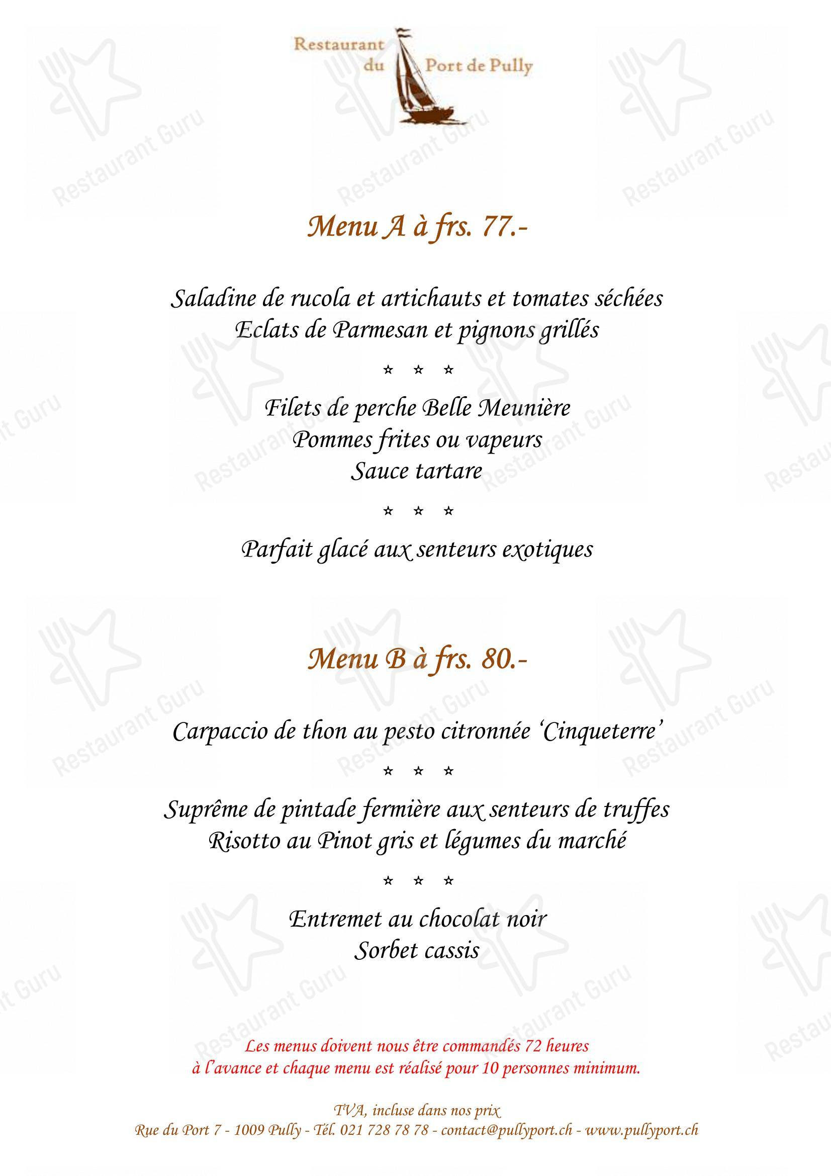 Dinner Menu per Restaurant du Port de Pully in Pully
