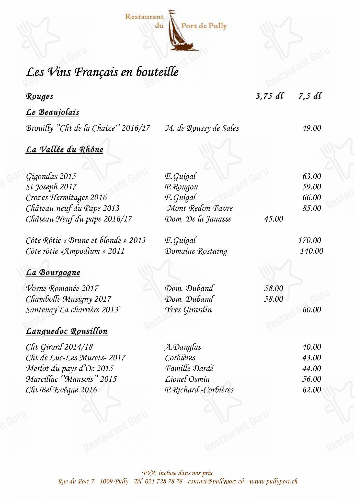 Sunday Lunch Sample Menu per Restaurant du Port de Pully in Pully