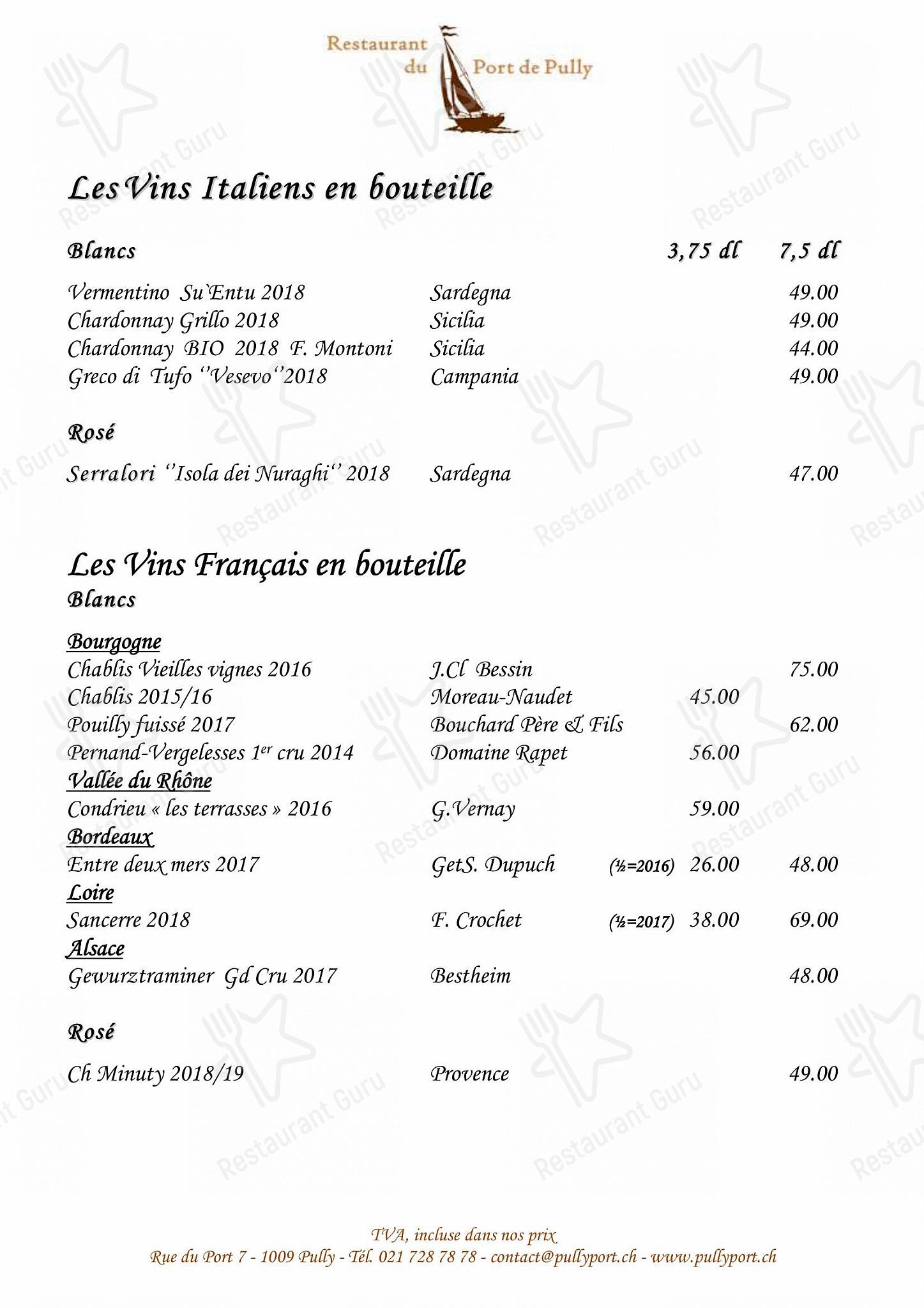Restaurant du Port de Pully in Pully - Sunday Lunch Sample Menu