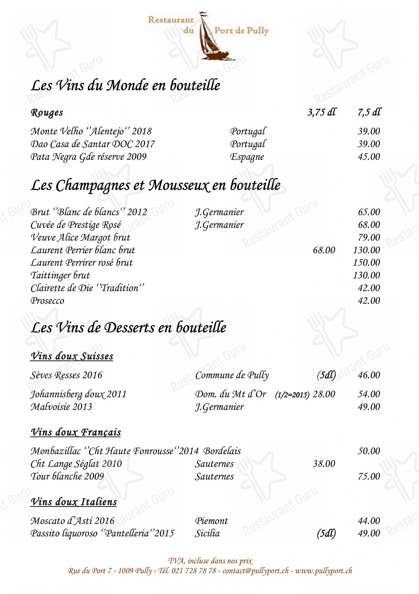 Sunday Lunch Sample Menu per Restaurant du Port de Pully in Pully