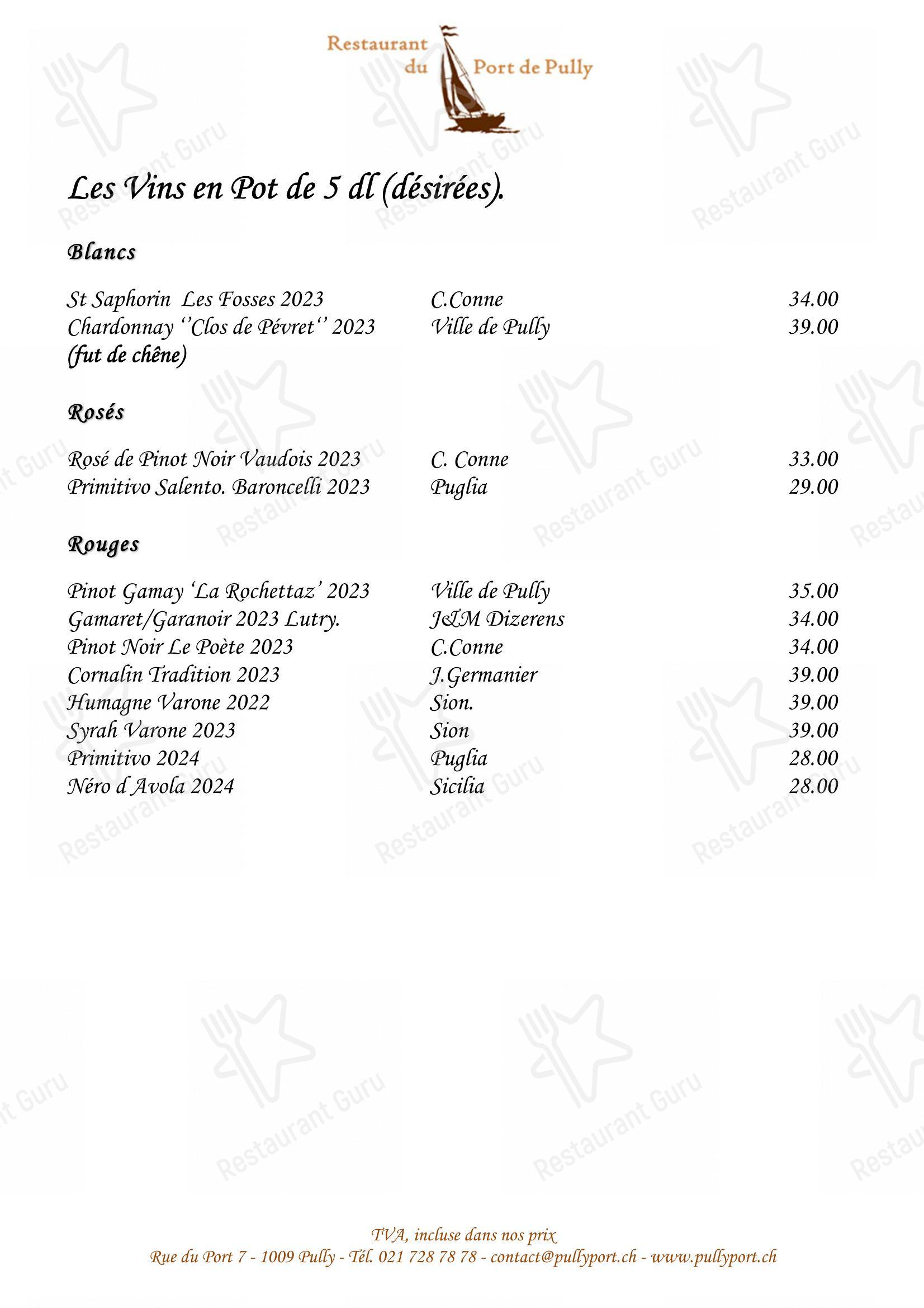 Menu di Restaurant du Port de Pully