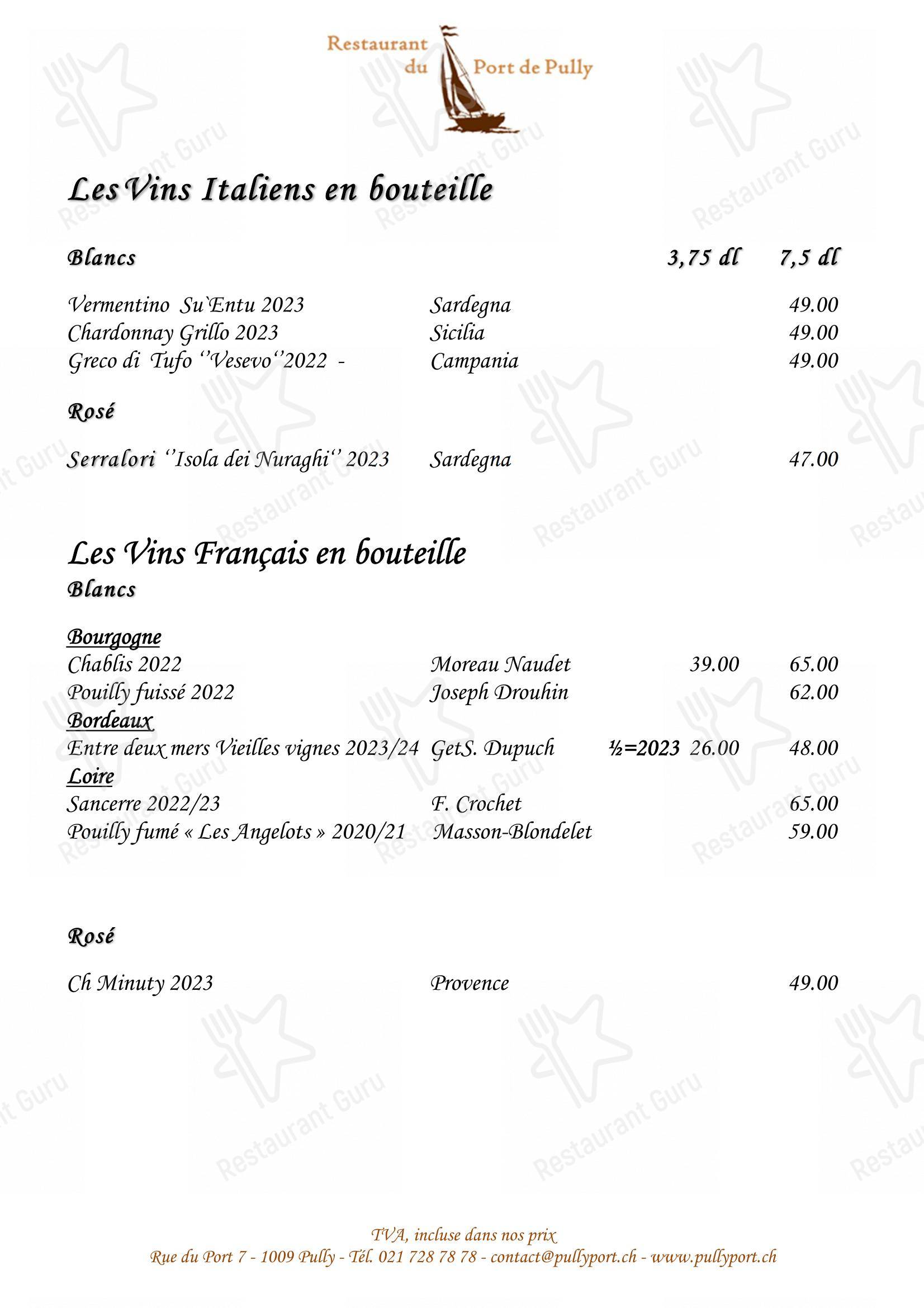 Menu di Restaurant du Port de Pully - Крафт меню