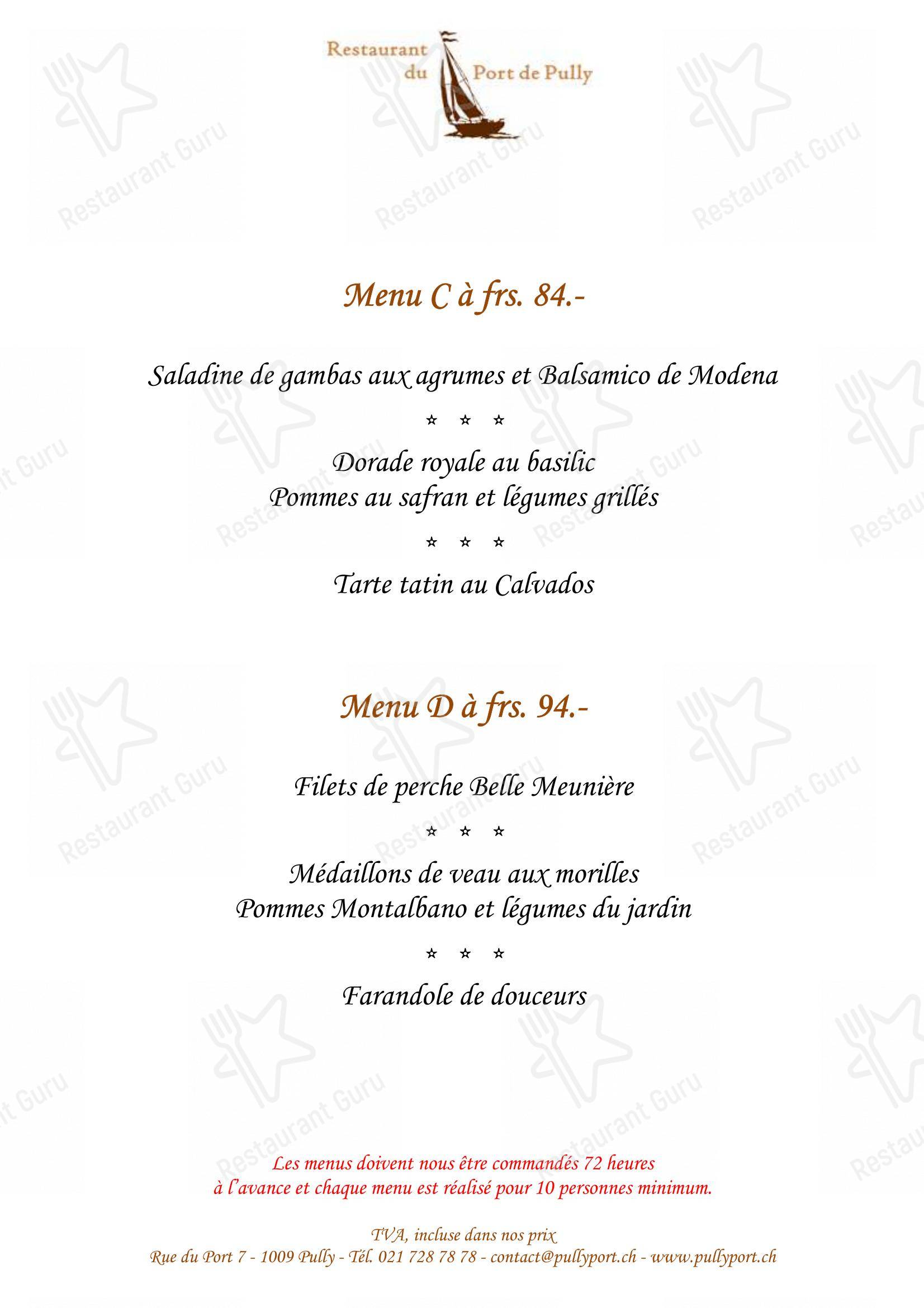 Dinner Menu per Restaurant du Port de Pully ristorante