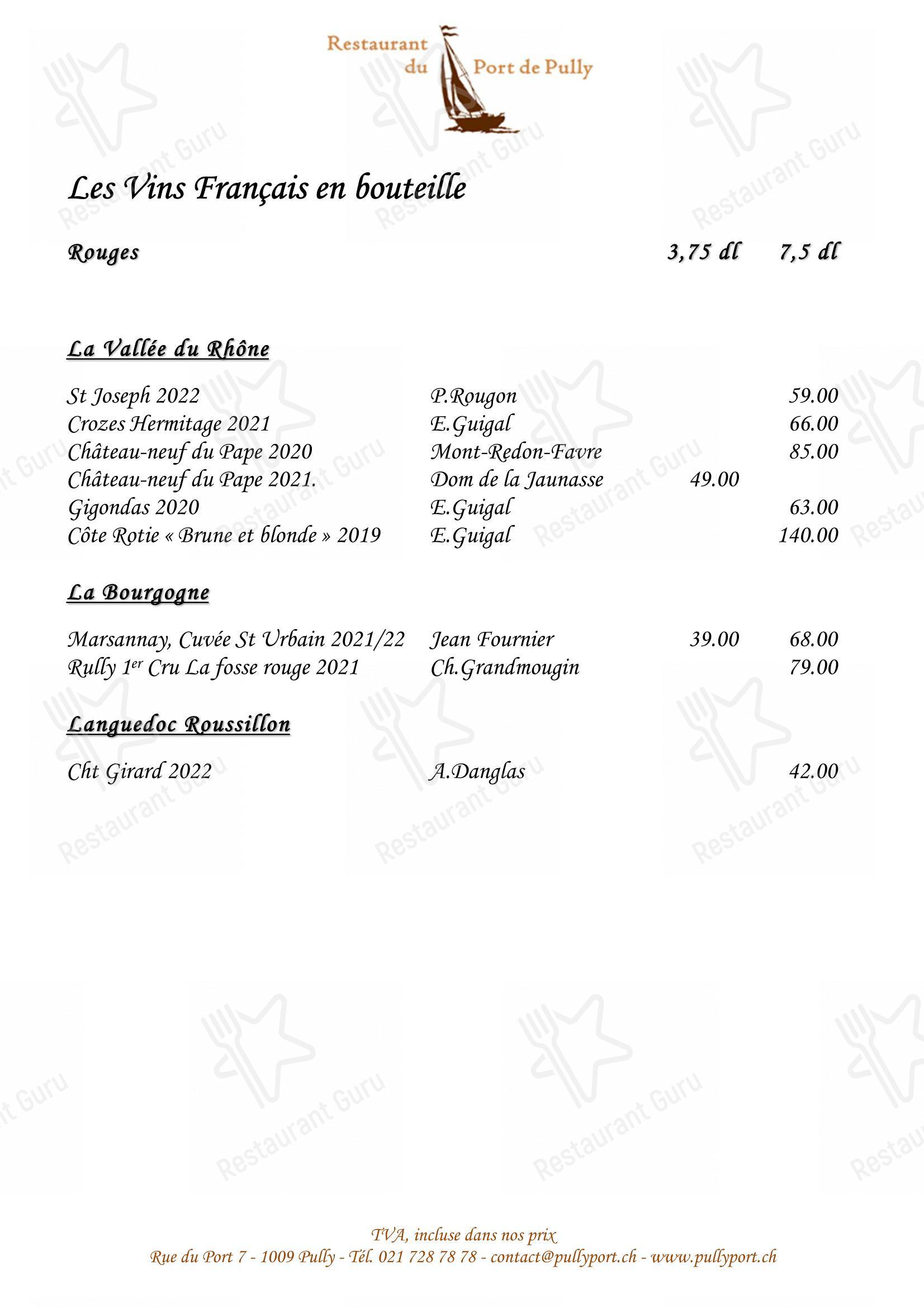 Menu per Restaurant du Port de Pully ristorante