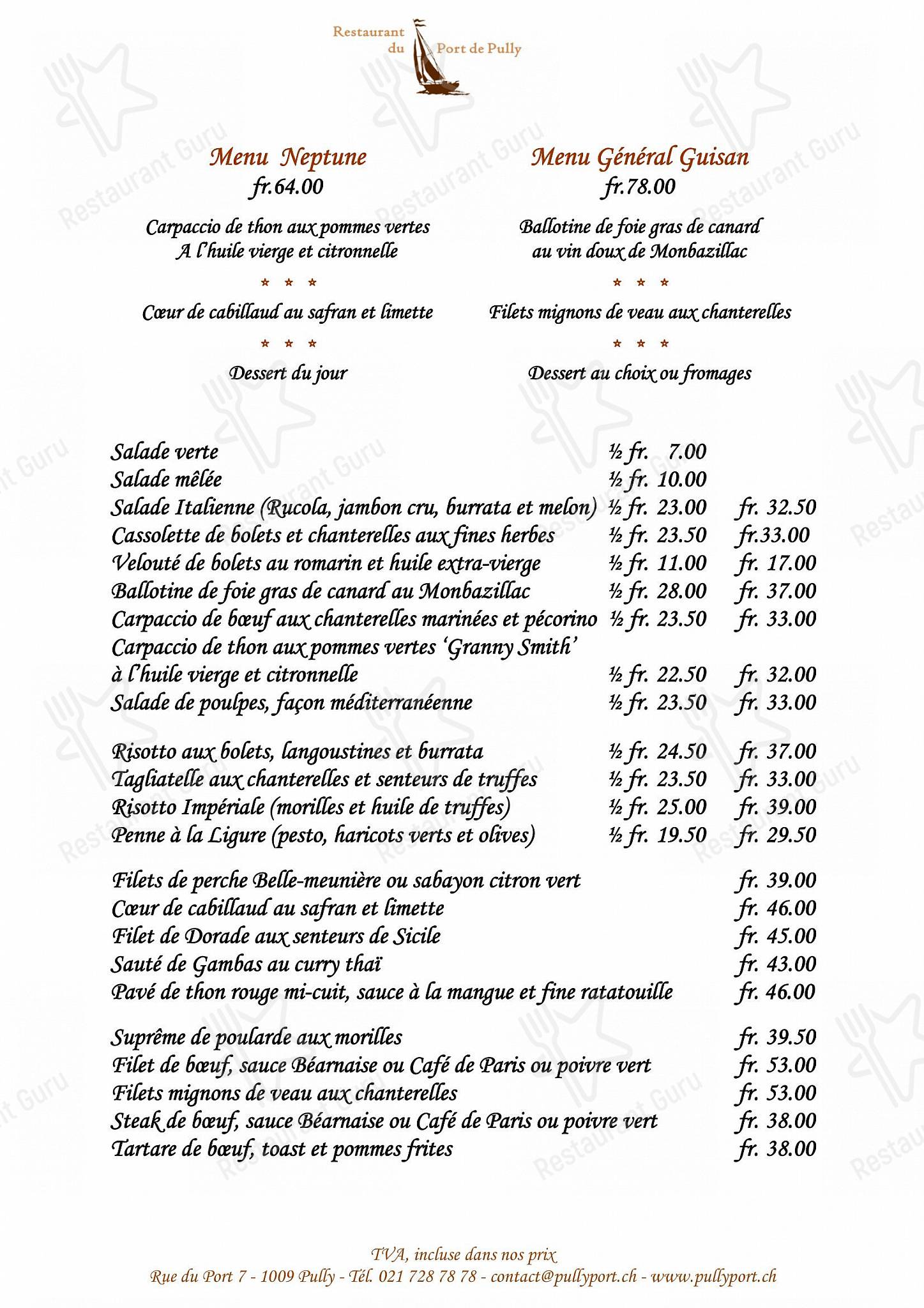 Sunday Lunch Sample Menu per Restaurant du Port de Pully ristorante