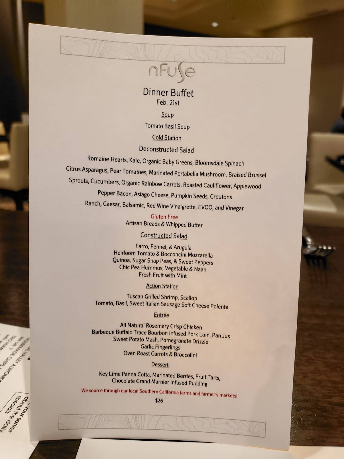 Menu at nFuse Restaurant, Bar & Lounge, Anaheim