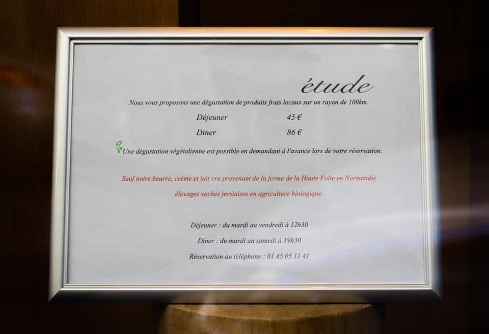 Menu de Étude Paris