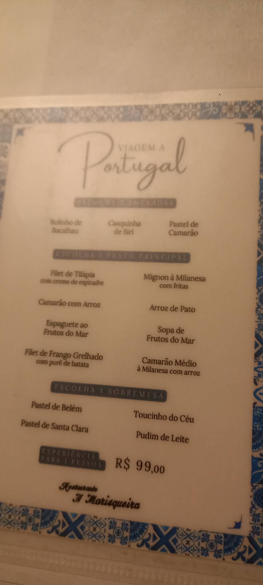 Restaurante A Marisqueira cardápio