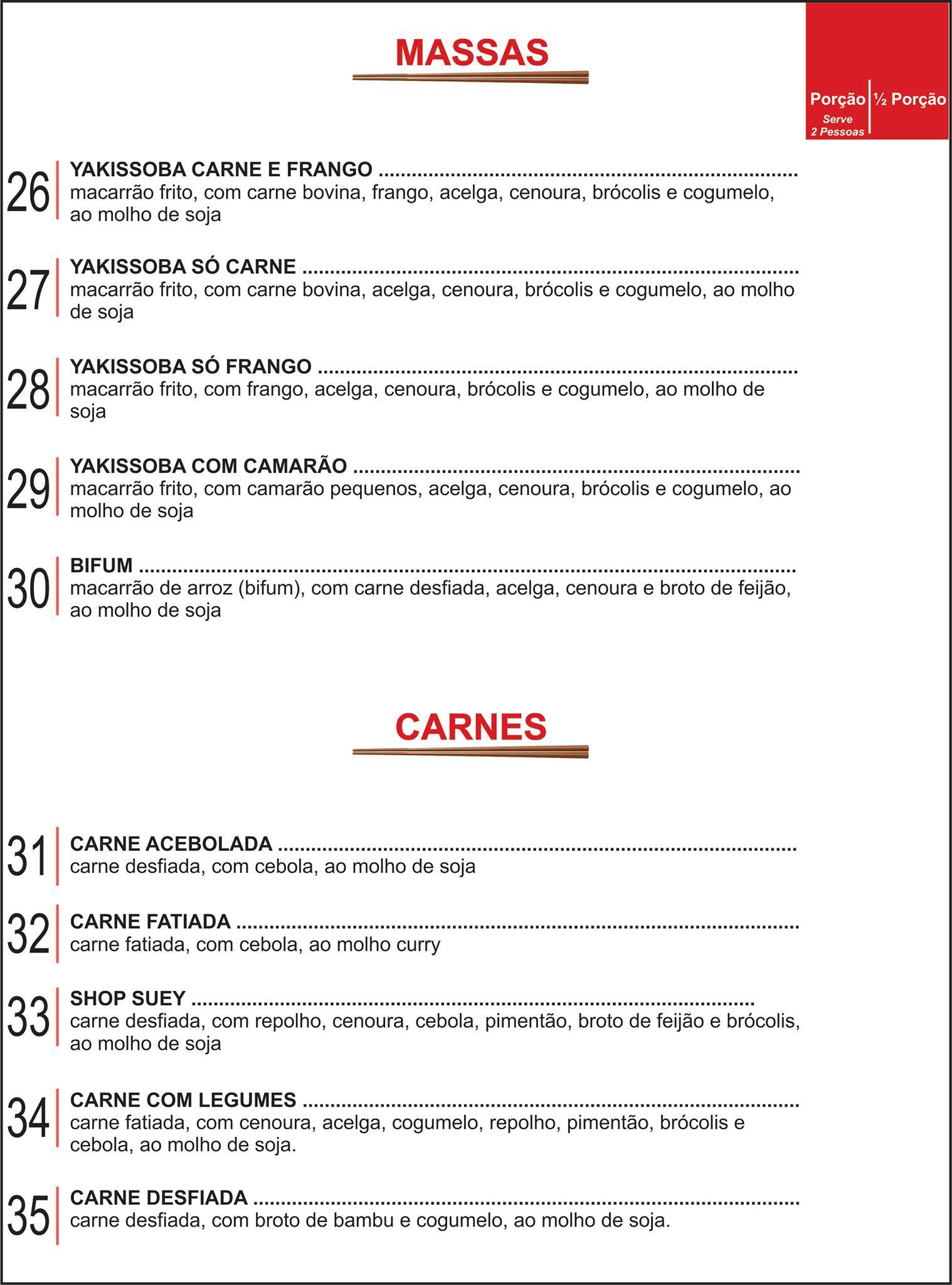 Restaurante Dragão Chinês cardápio