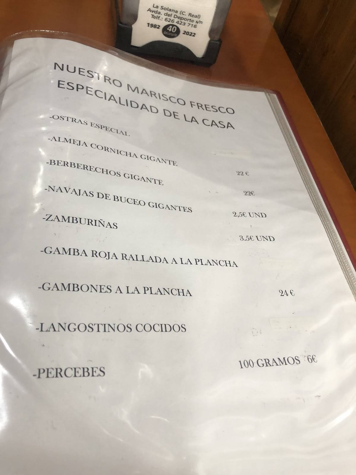 Carta de Restaurante El Cangrejo, La Solana
