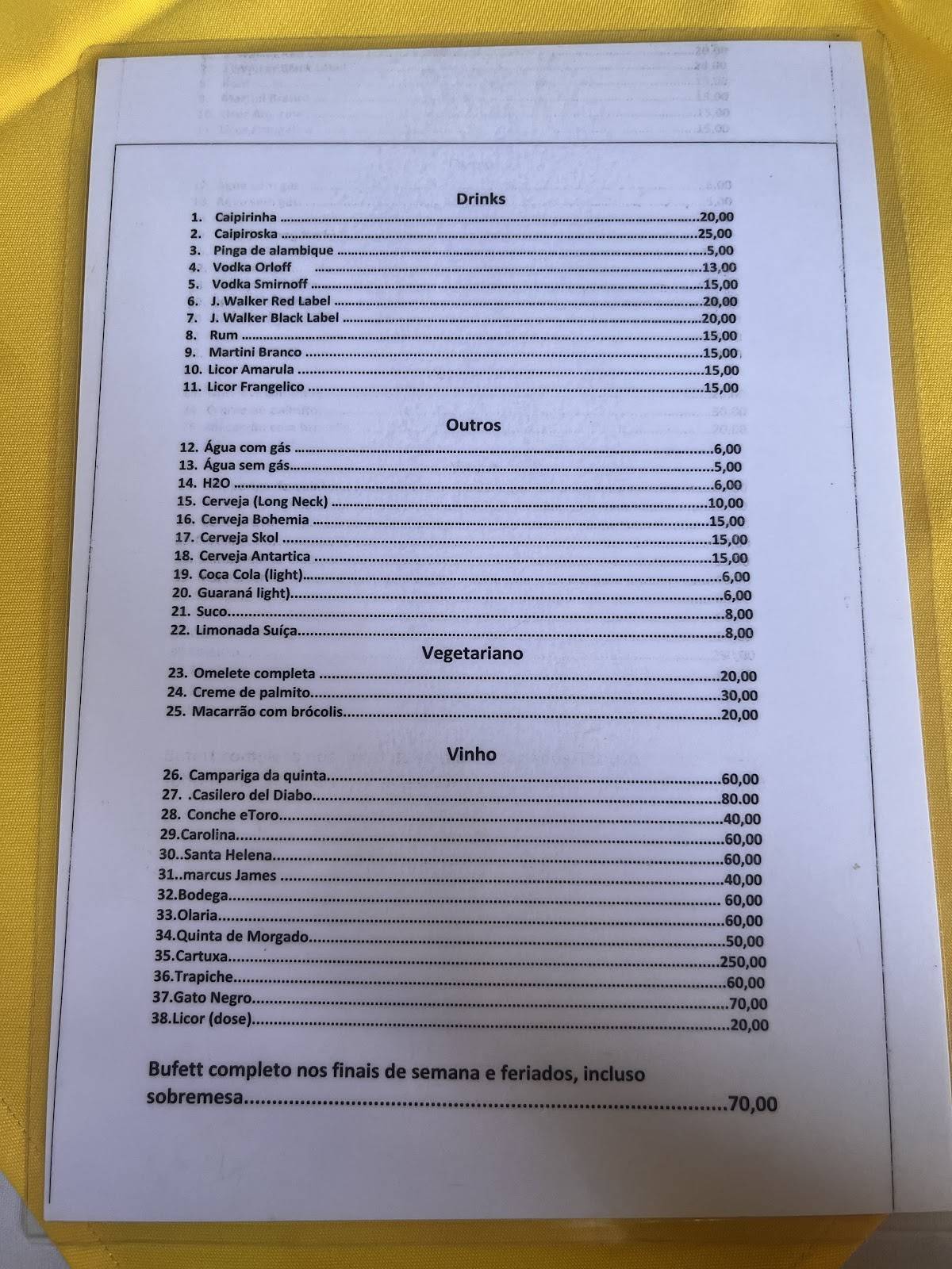 Restaurante Flor de Ipê cardápio