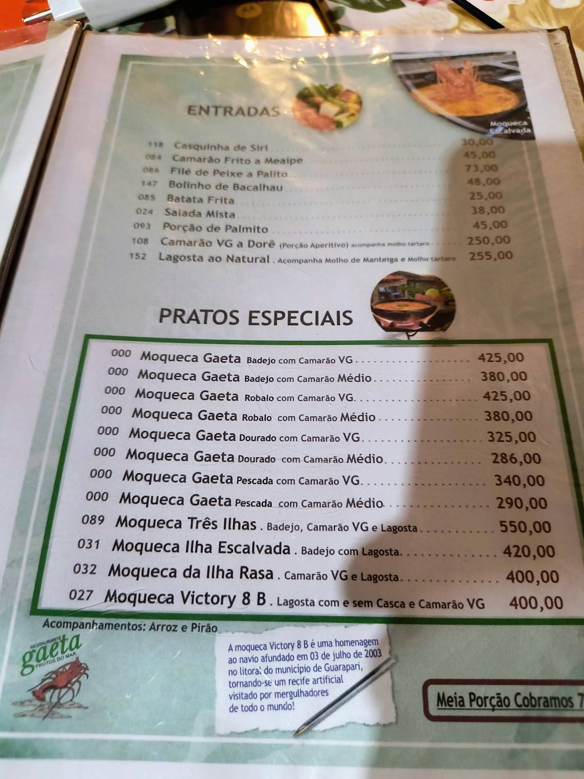 Restaurante Gaeta cardápio
