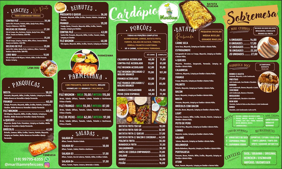 Mariliam Refeições cardápio