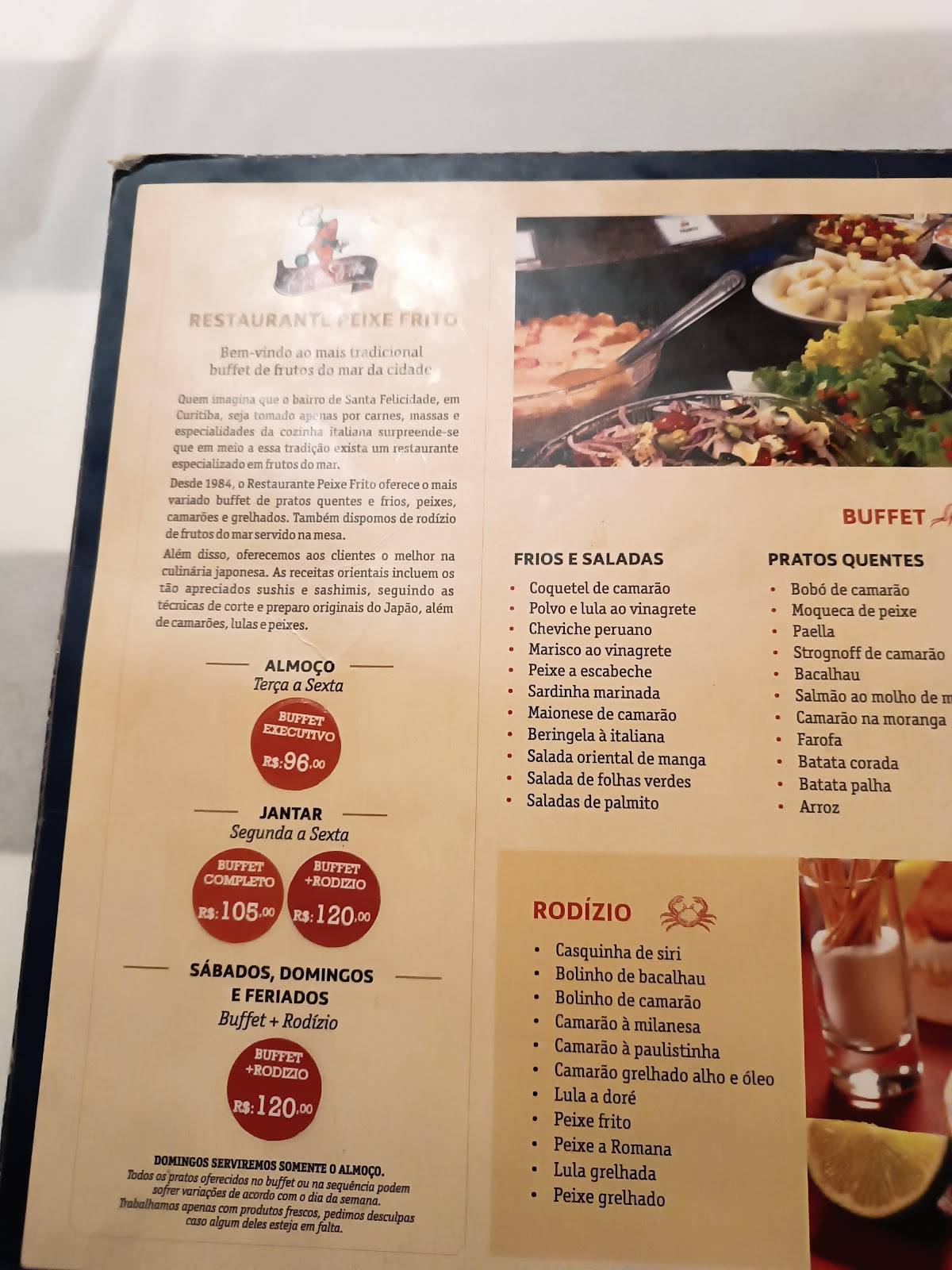 Peixe Frito cardápio