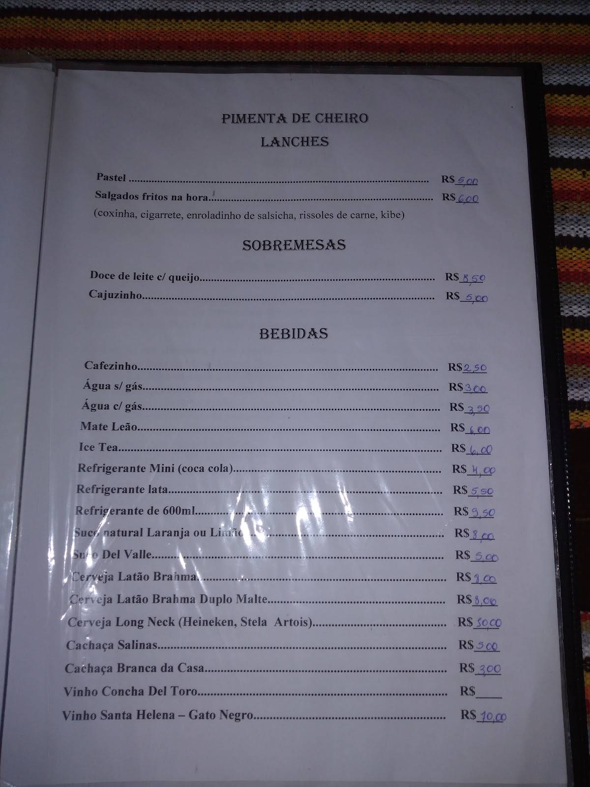 Restaurante Pimenta de Cheiro cardápio