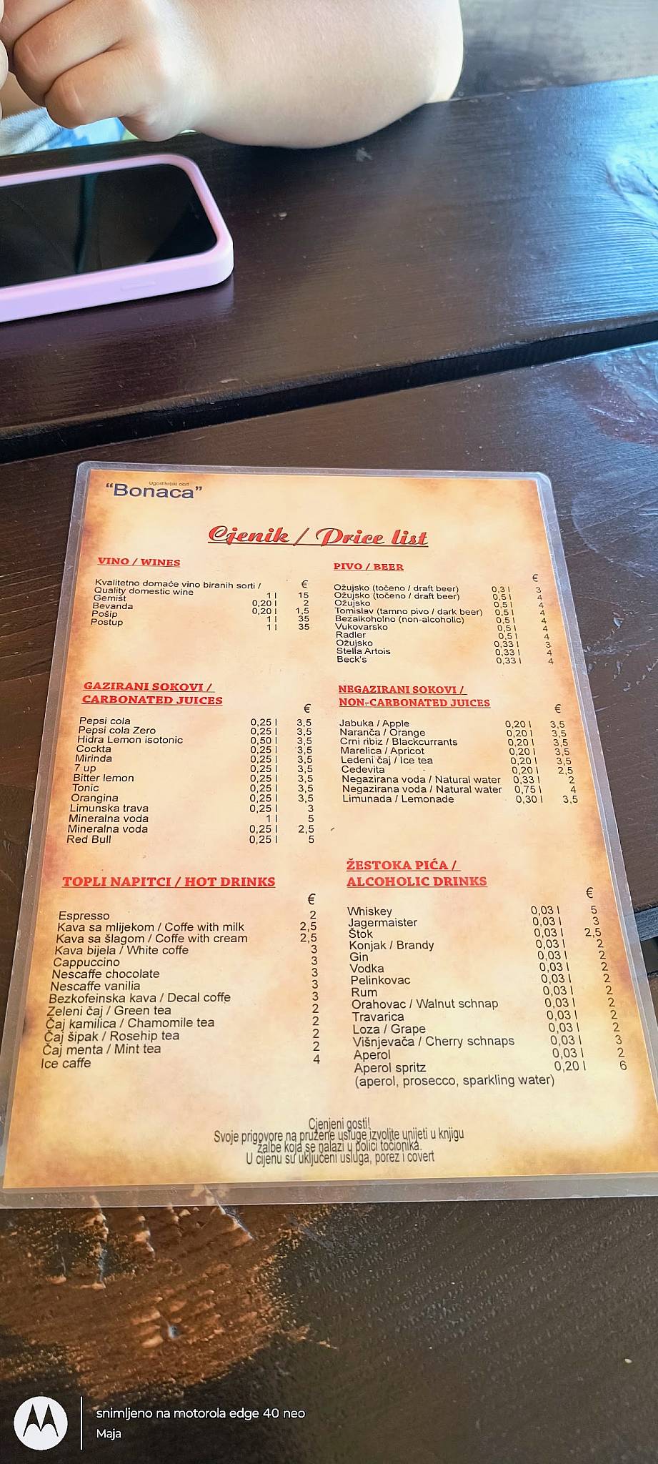 Menu di Restoran Bonaca 