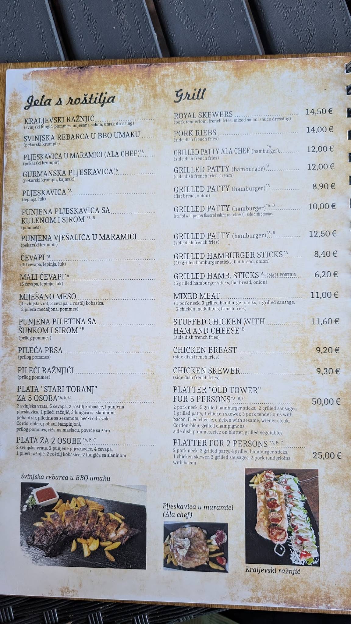 Menu di Restoran Stari Toranj 