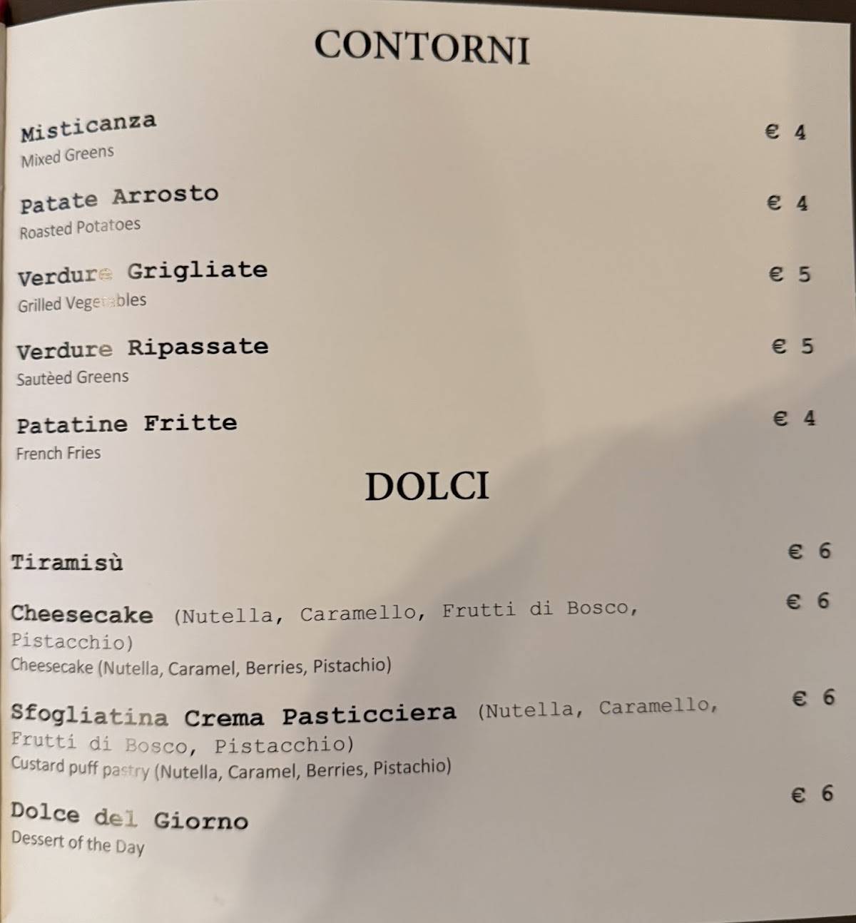 Menu di RétroGusto 