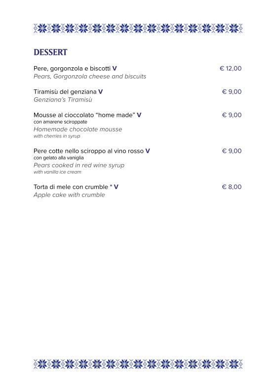 Menu di Rifugio Genziana 