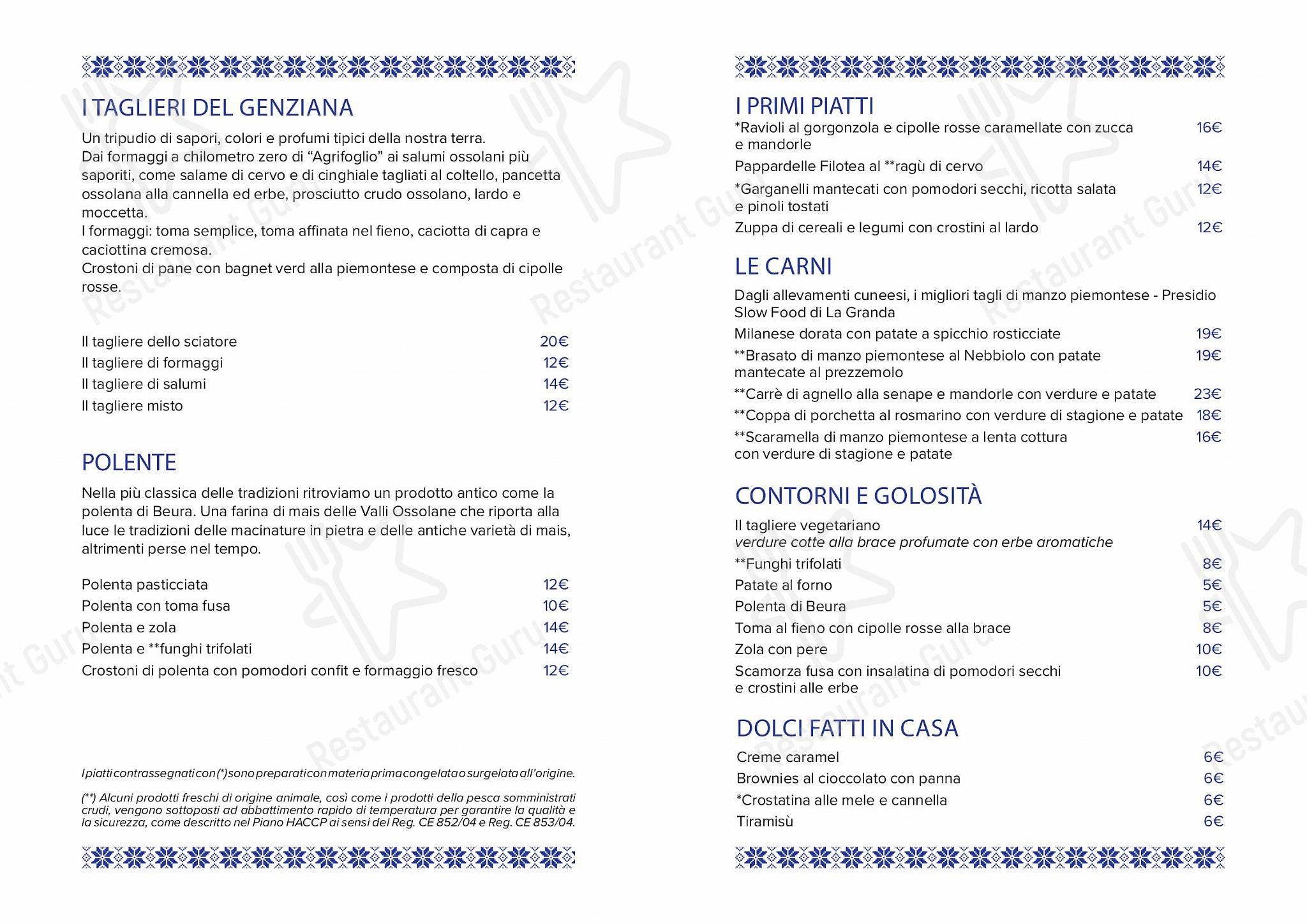 Catering Menu per Rifugio Genziana in Omegna
