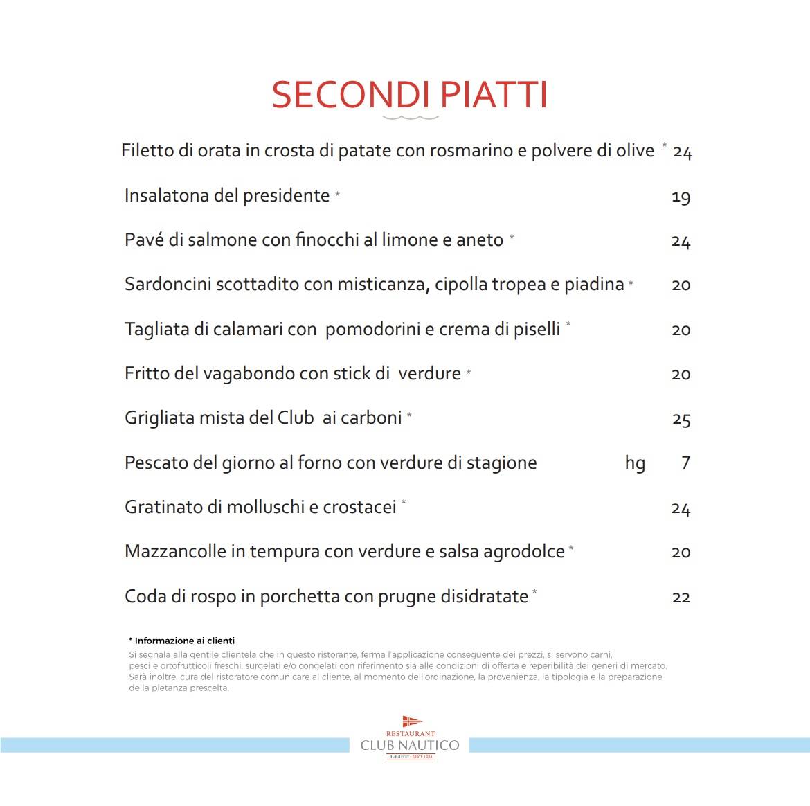 Menu di Ristorante Club Nautico Rimini 