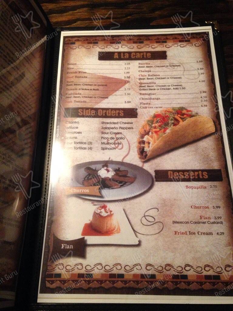 Menu at Rio Bravo restaurant, Pensacola, Bayou Blvd