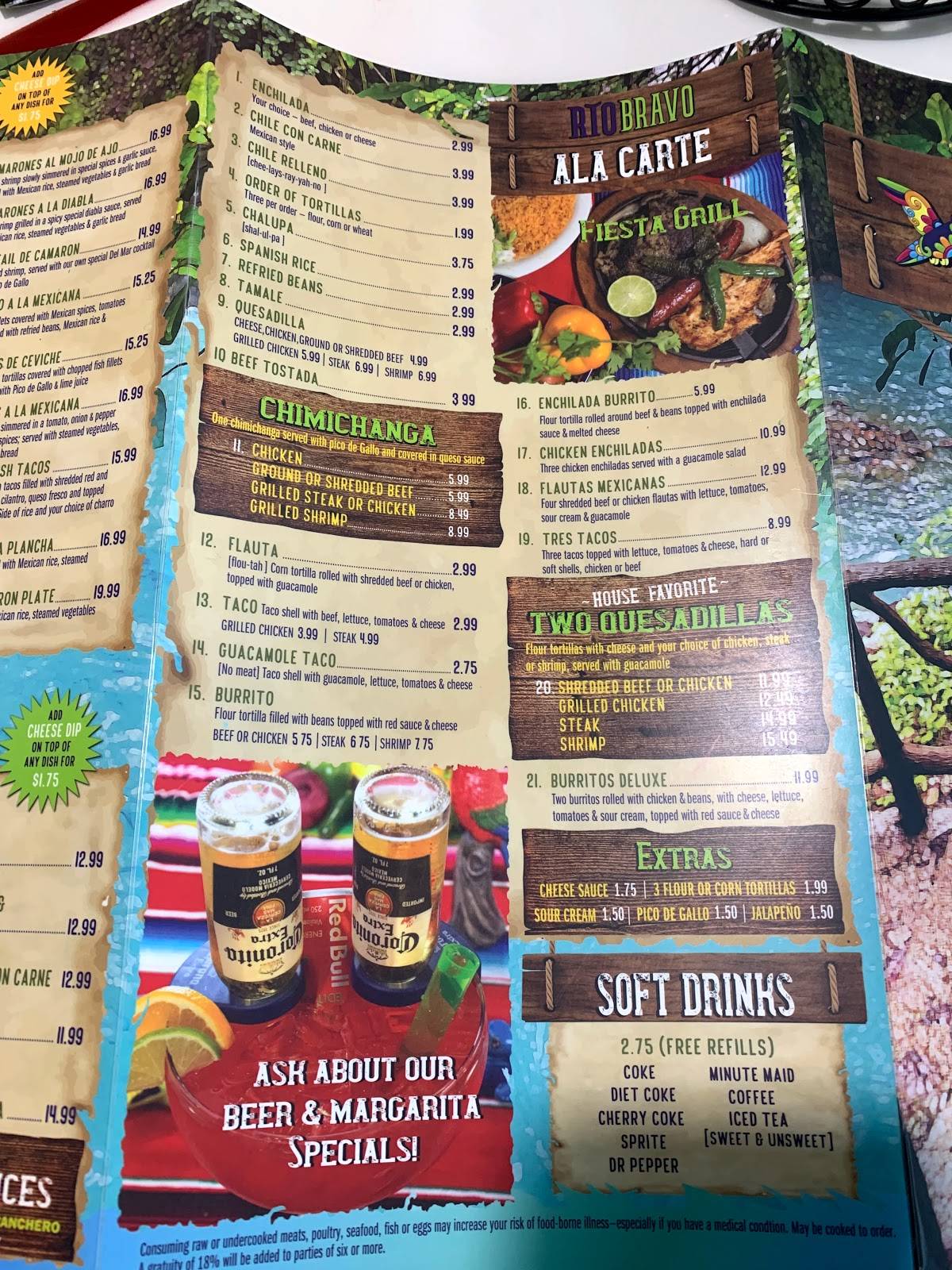 Menu at Rio Bravo restaurant, Pensacola, Bayou Blvd