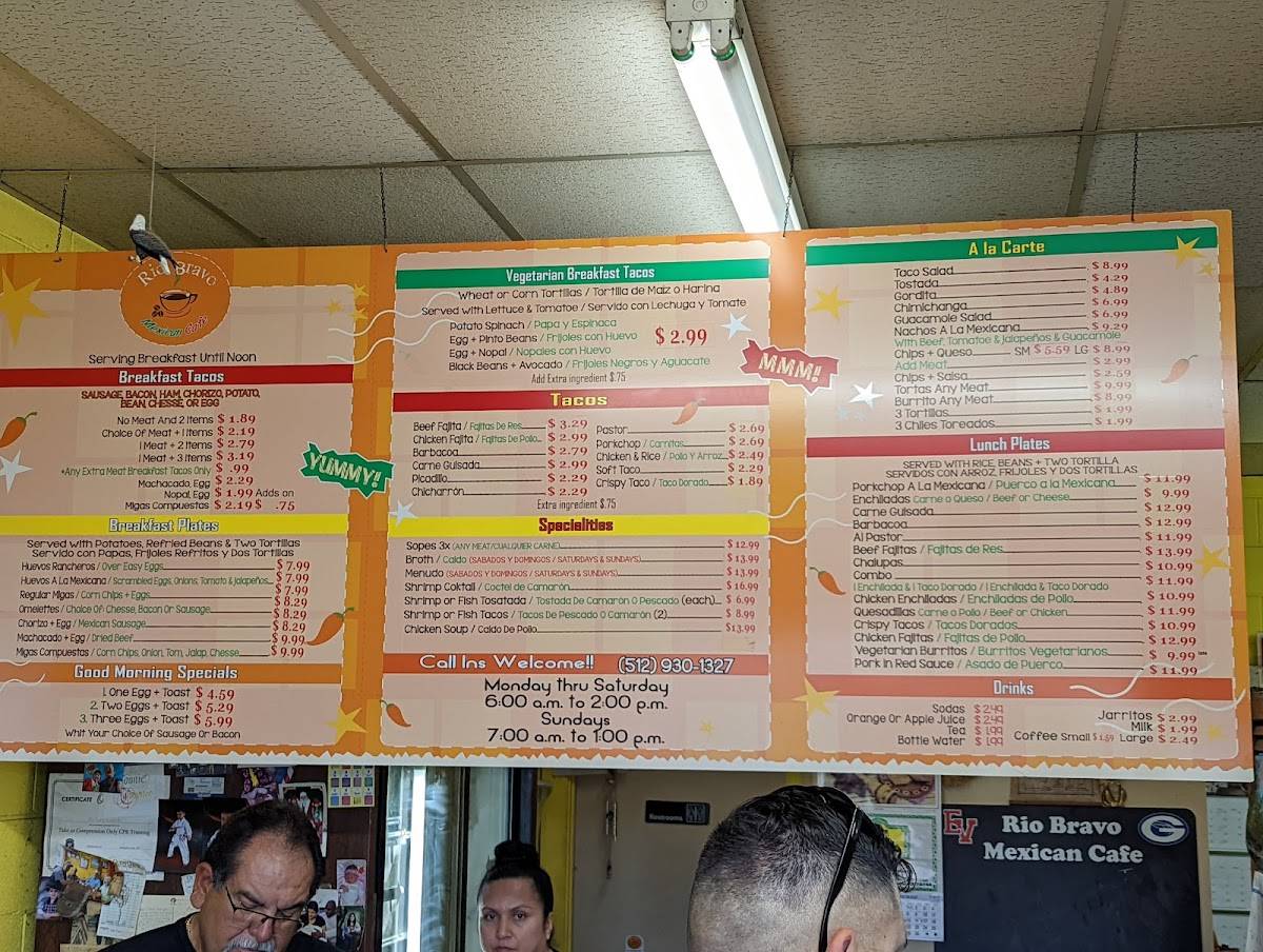 Menu at Rio Bravo Mexican Cafe, Georgetown