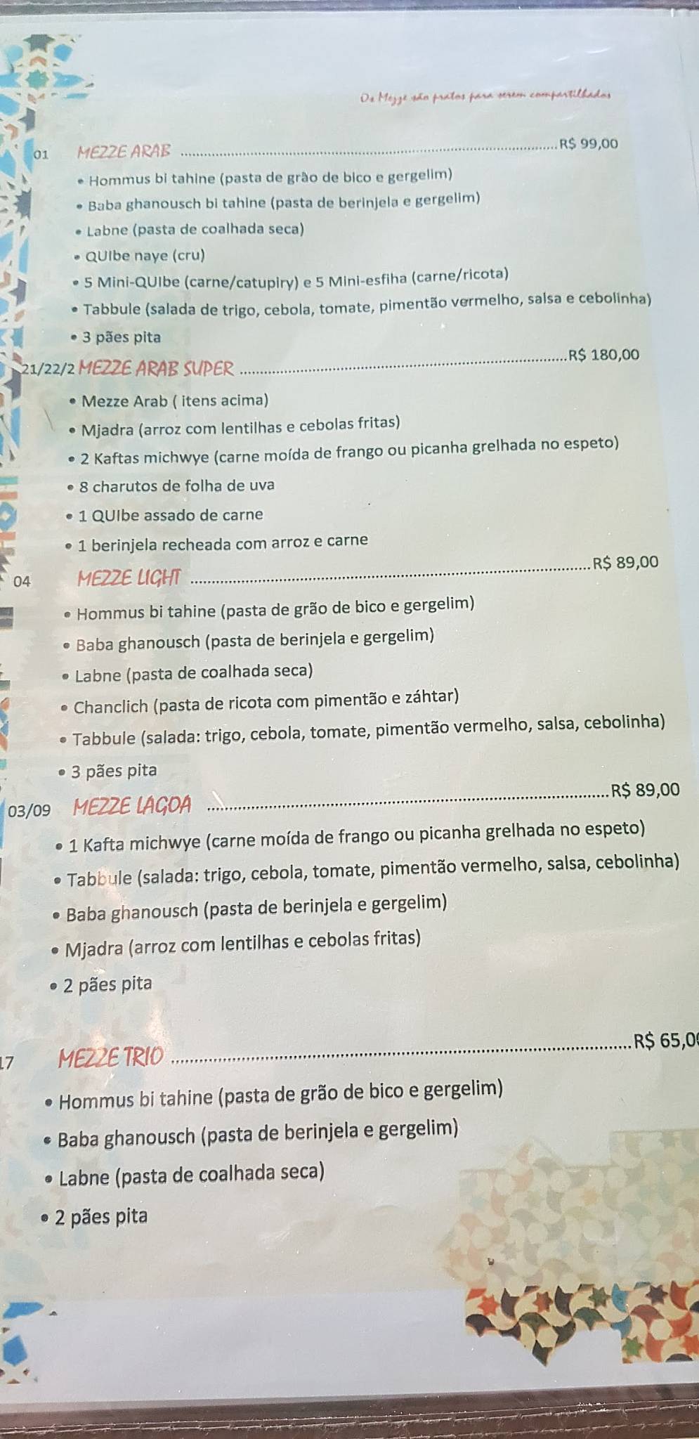 Arab cardápio