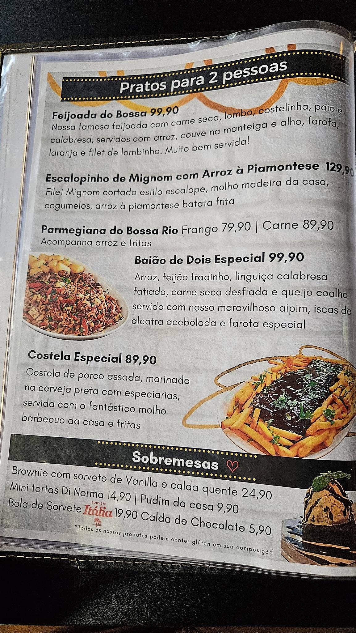 Bossa Rio cardápio