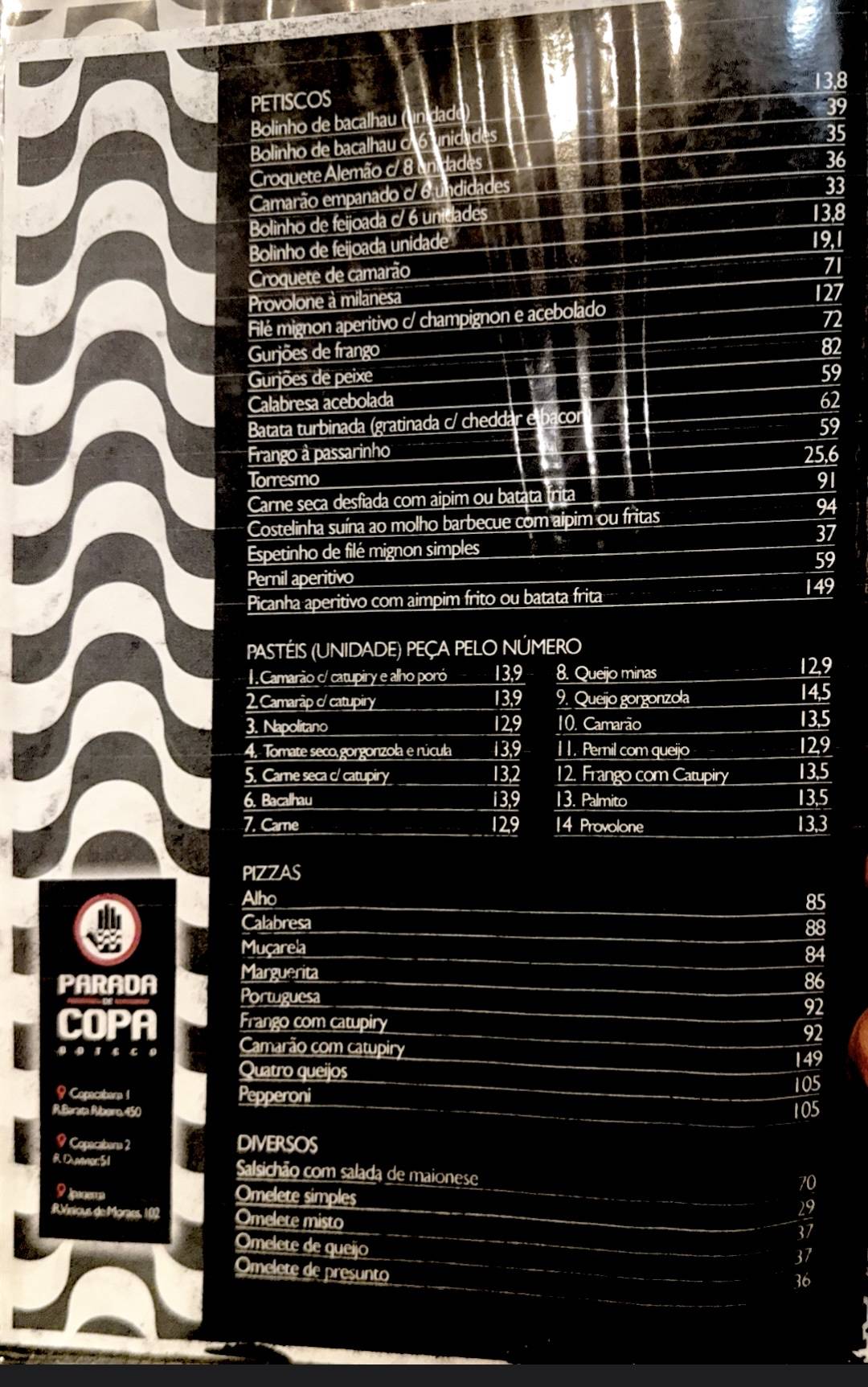 Parada De Copa cardápio