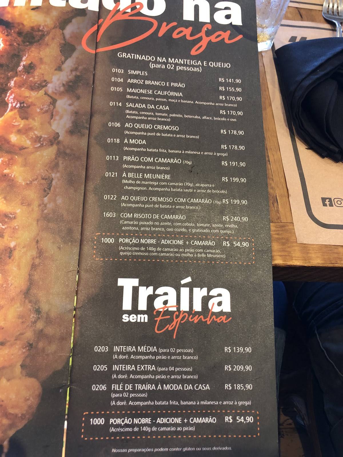 Restaurante Toca da Traíra cardápio