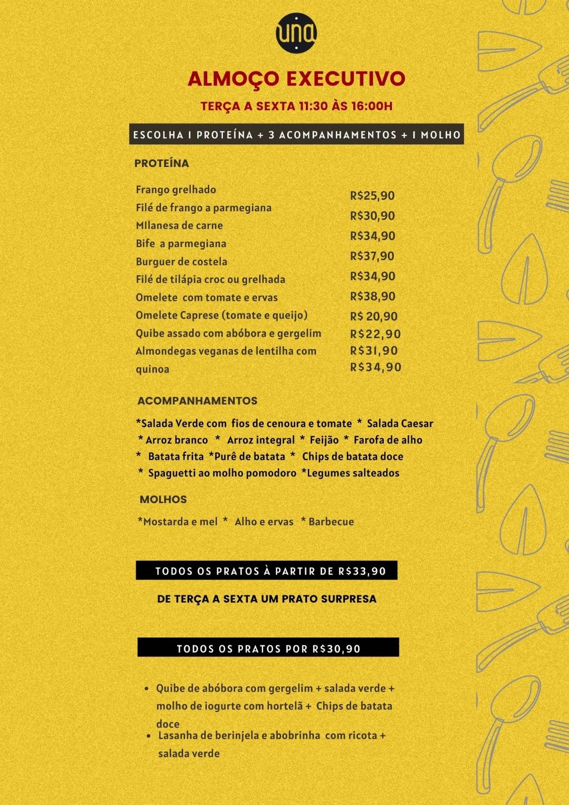 UNA Restaurante cardápio