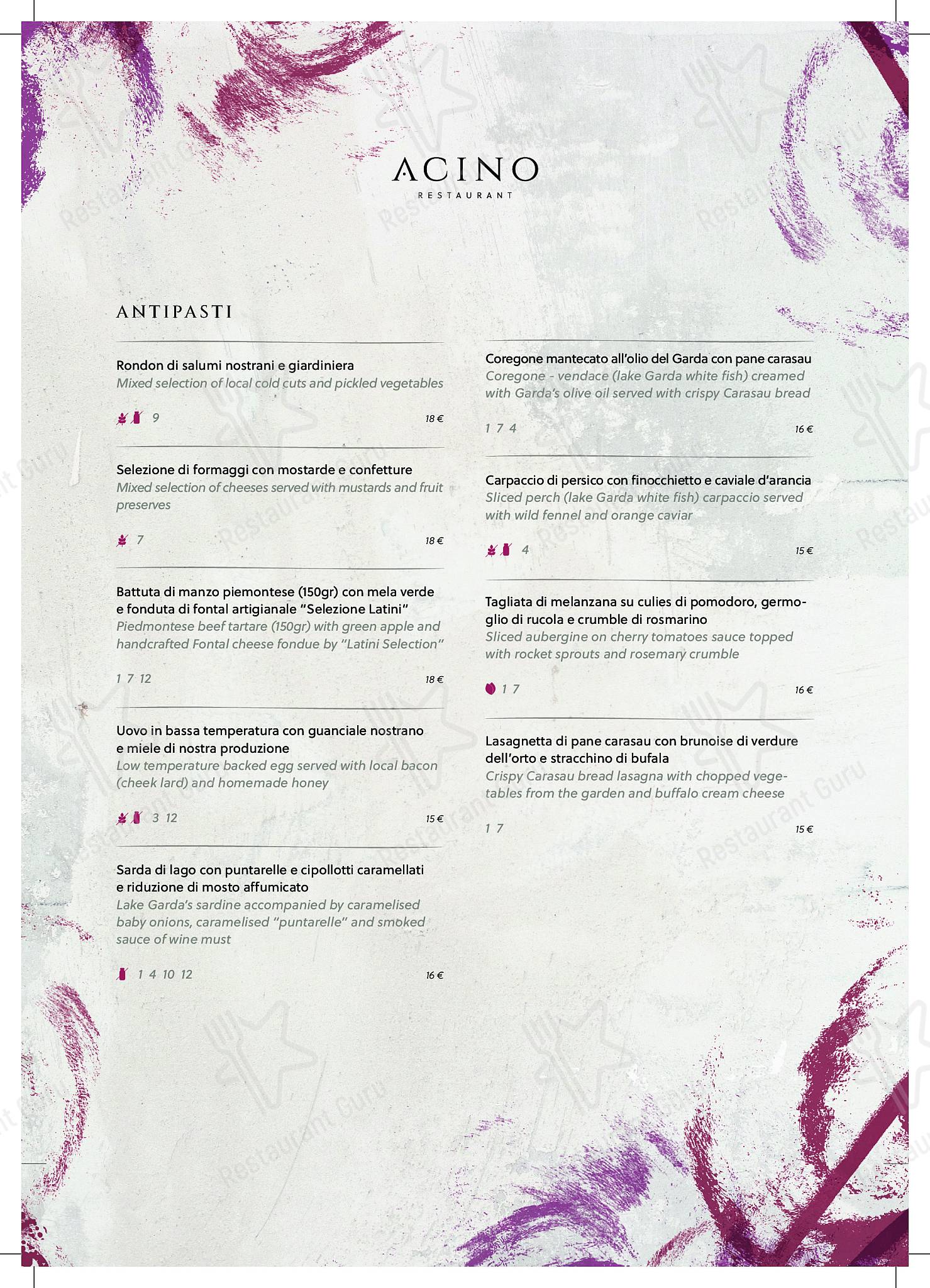 Menu di ACINO Restaurant 