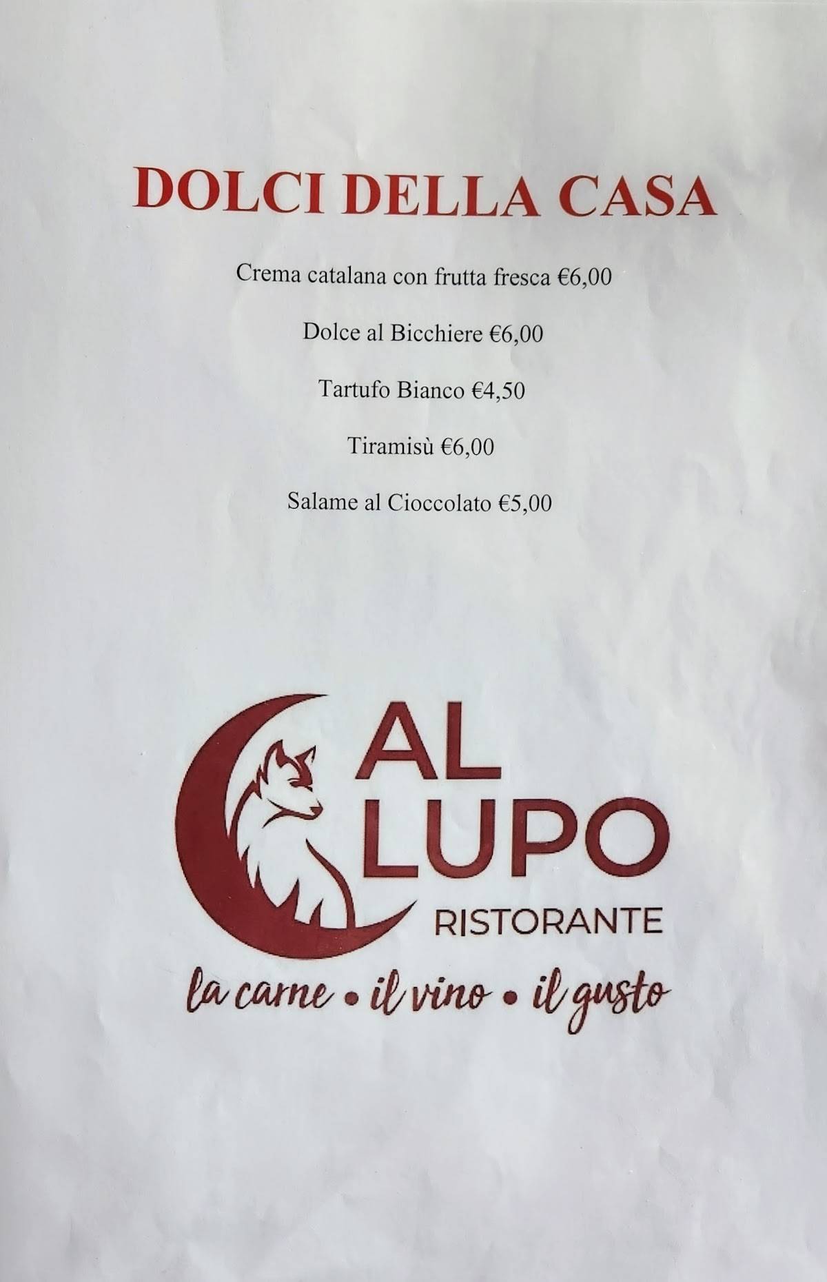 Menu di Ristorante Al Lupo 