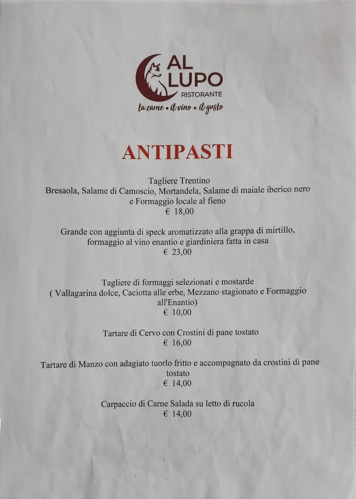 Menu di Ristorante Al Lupo 