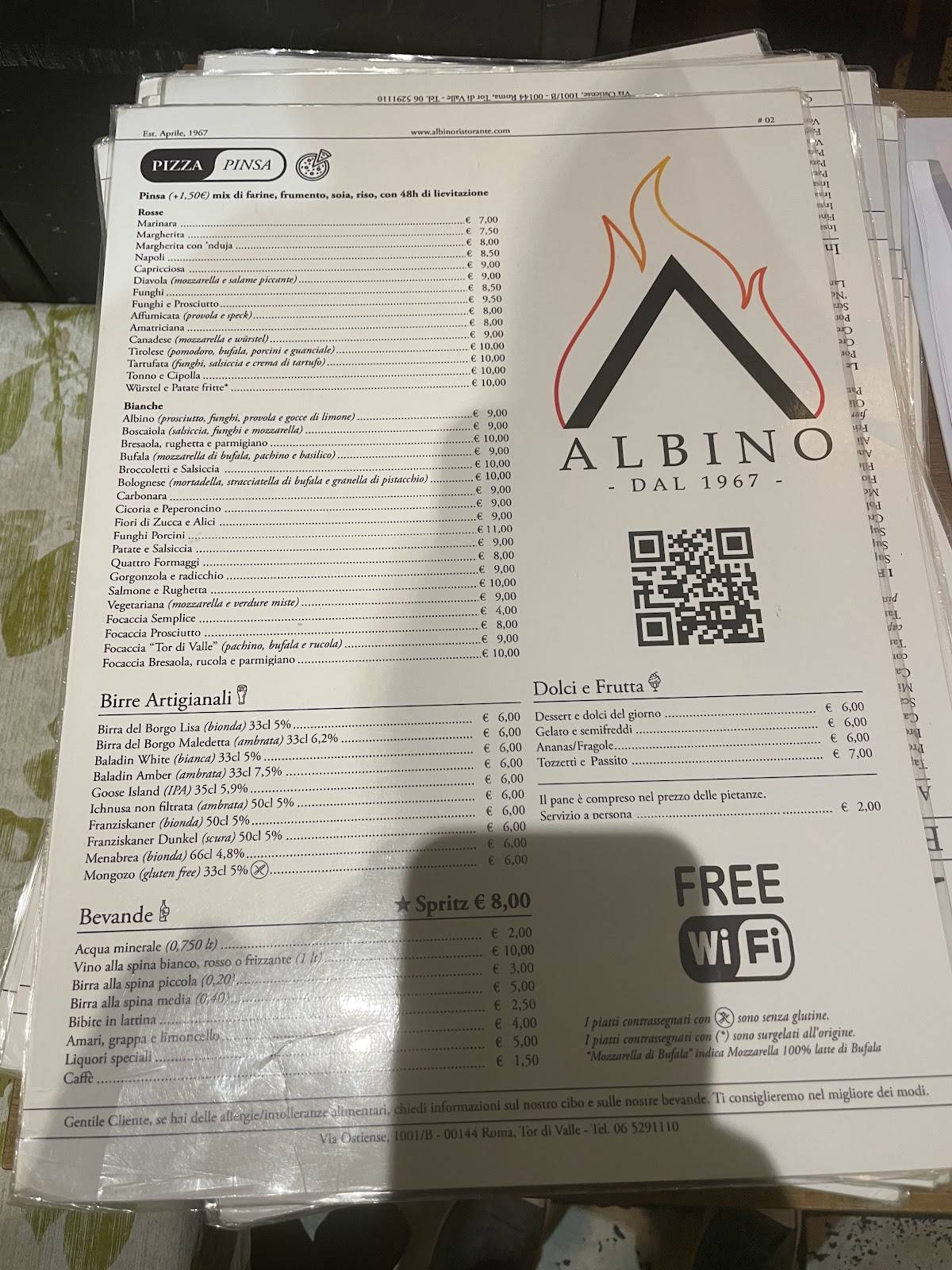 Menu di Ristorante Albino 