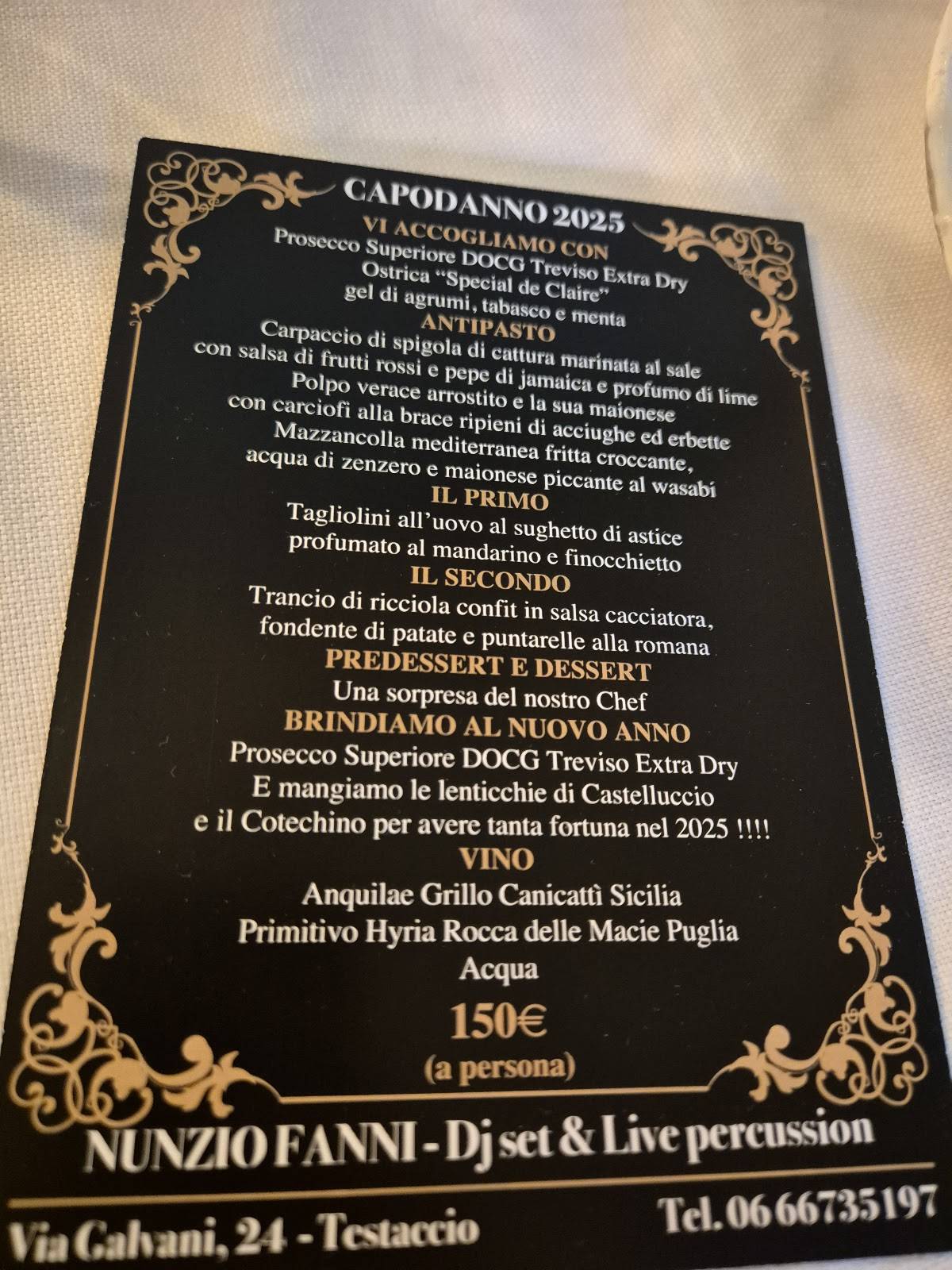 Menu di Ristorante Angelina A Testaccio 